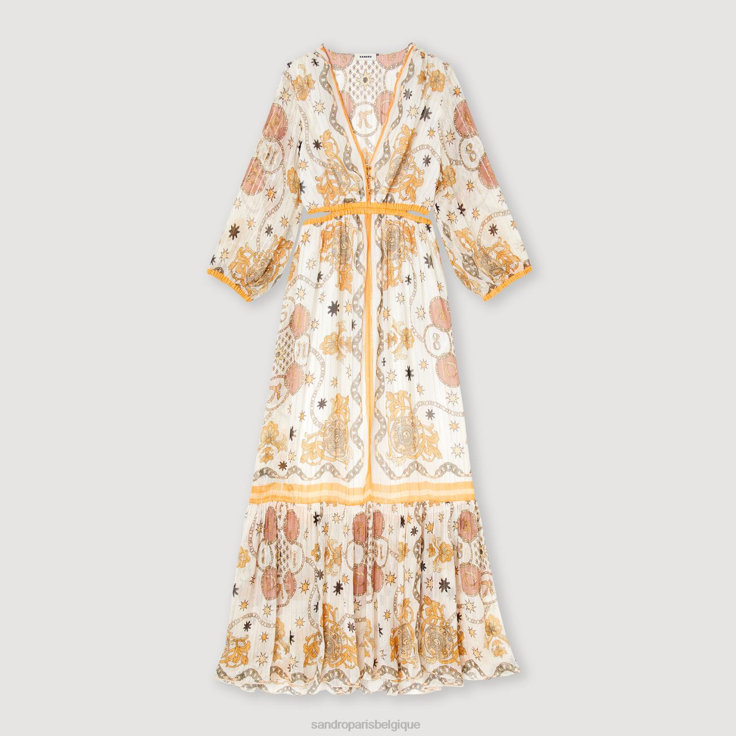 vêtements Sandro Paris robe longue à fleurs écru femmes XLXD392
