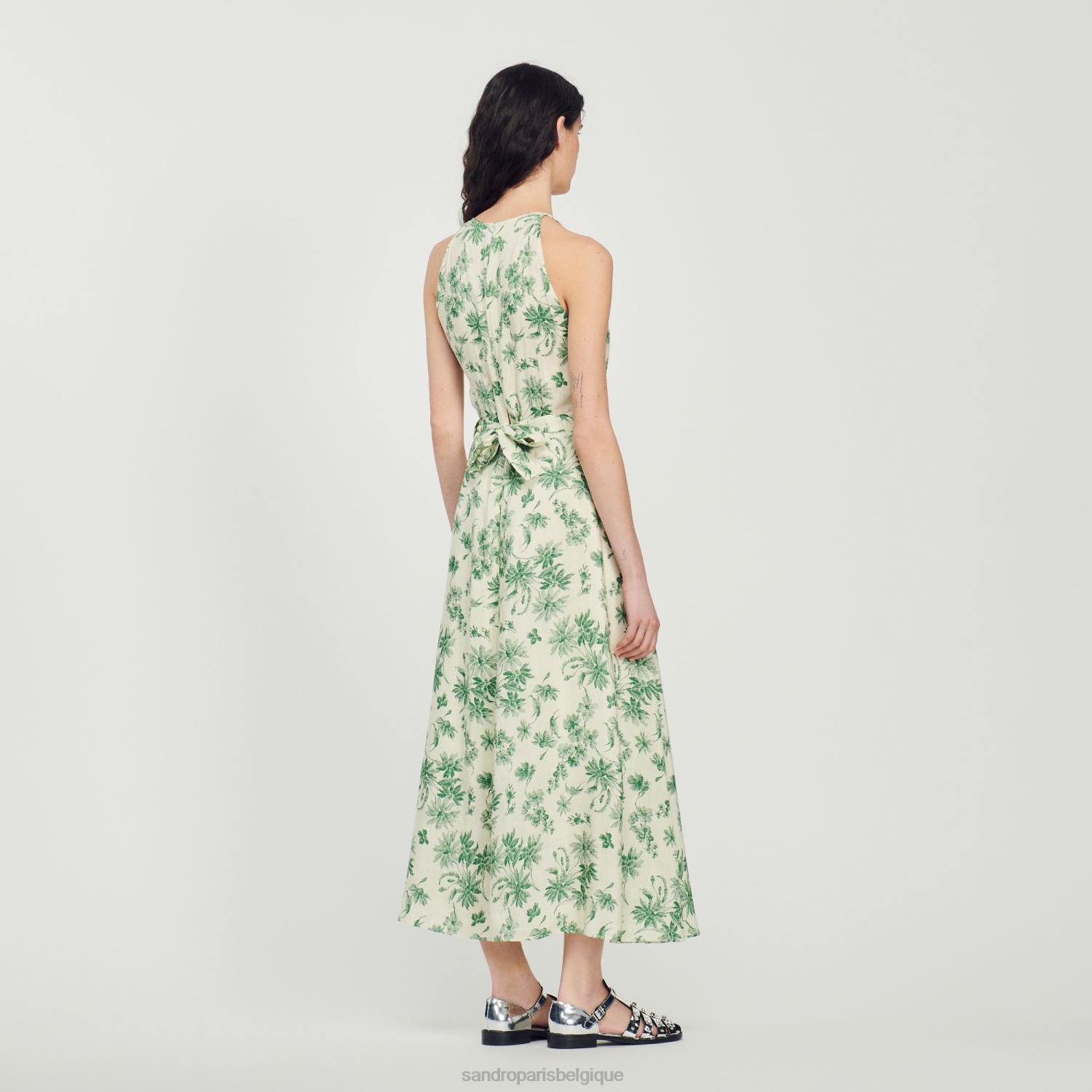 vêtements Sandro Paris robe longue à fleurs écru - vert femmes XLXD239