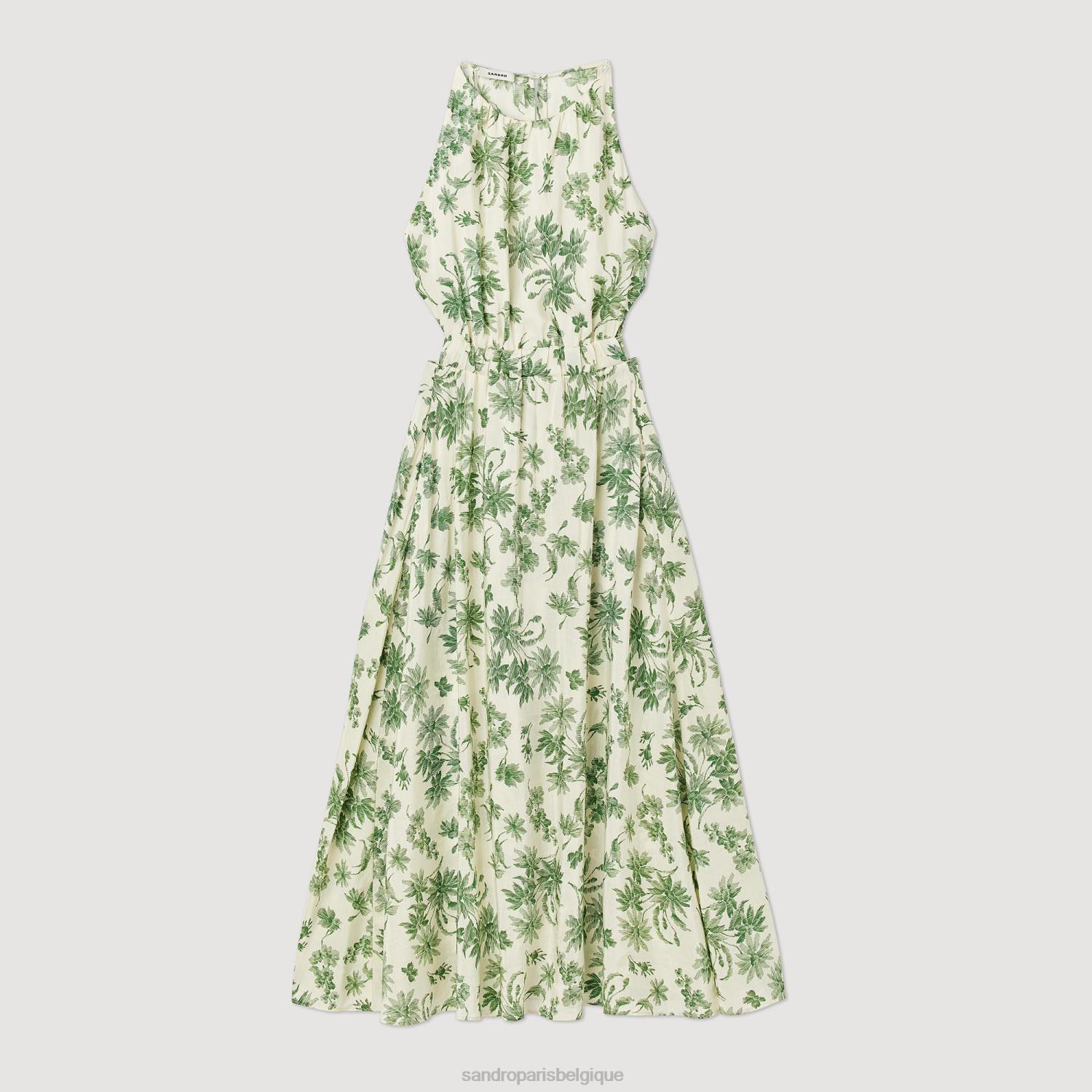 vêtements Sandro Paris robe longue à fleurs écru - vert femmes XLXD239