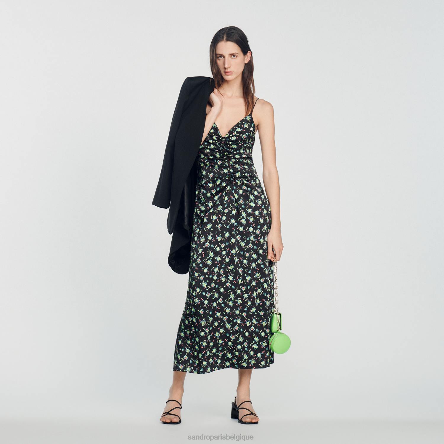 vêtements Sandro Paris robe longue à fleurs noir femmes XLXD388