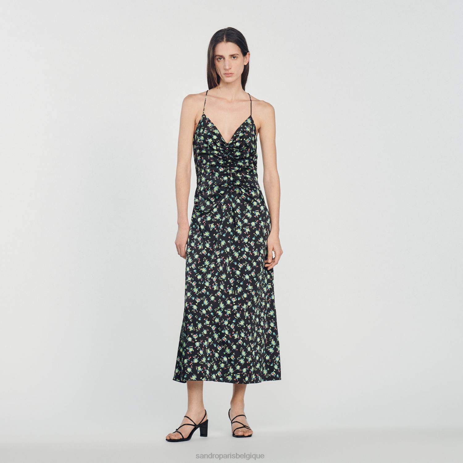 vêtements Sandro Paris robe longue à fleurs noir femmes XLXD388