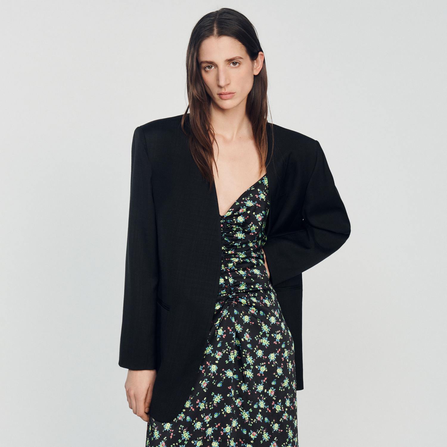 vêtements Sandro Paris robe longue à fleurs noir femmes XLXD388