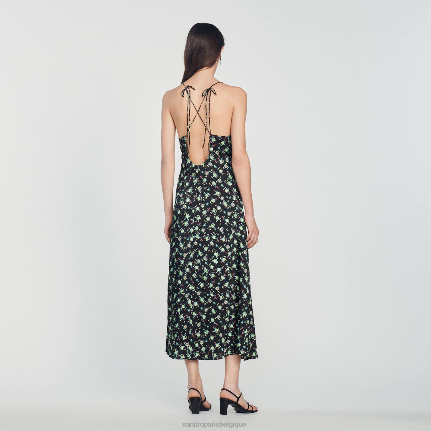 vêtements Sandro Paris robe longue à fleurs noir femmes XLXD388