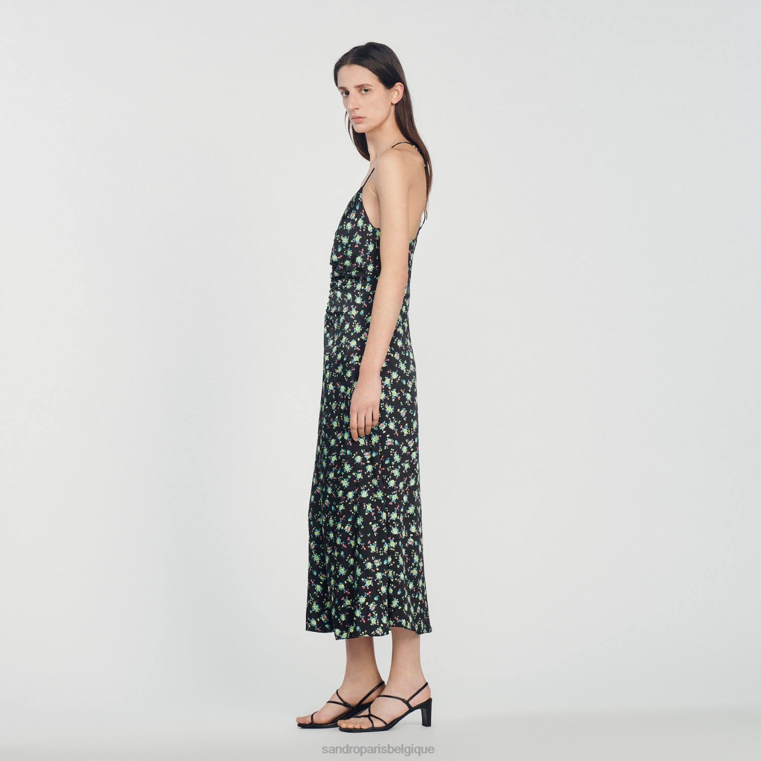 vêtements Sandro Paris robe longue à fleurs noir femmes XLXD388