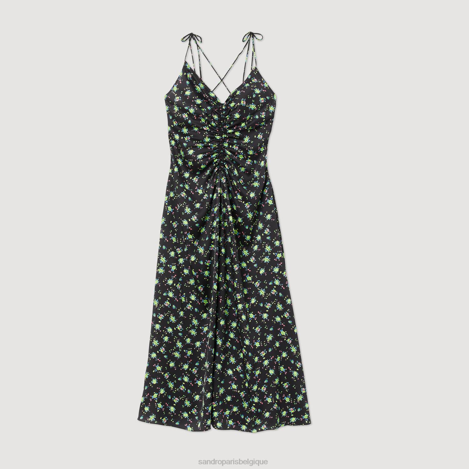 vêtements Sandro Paris robe longue à fleurs noir femmes XLXD388