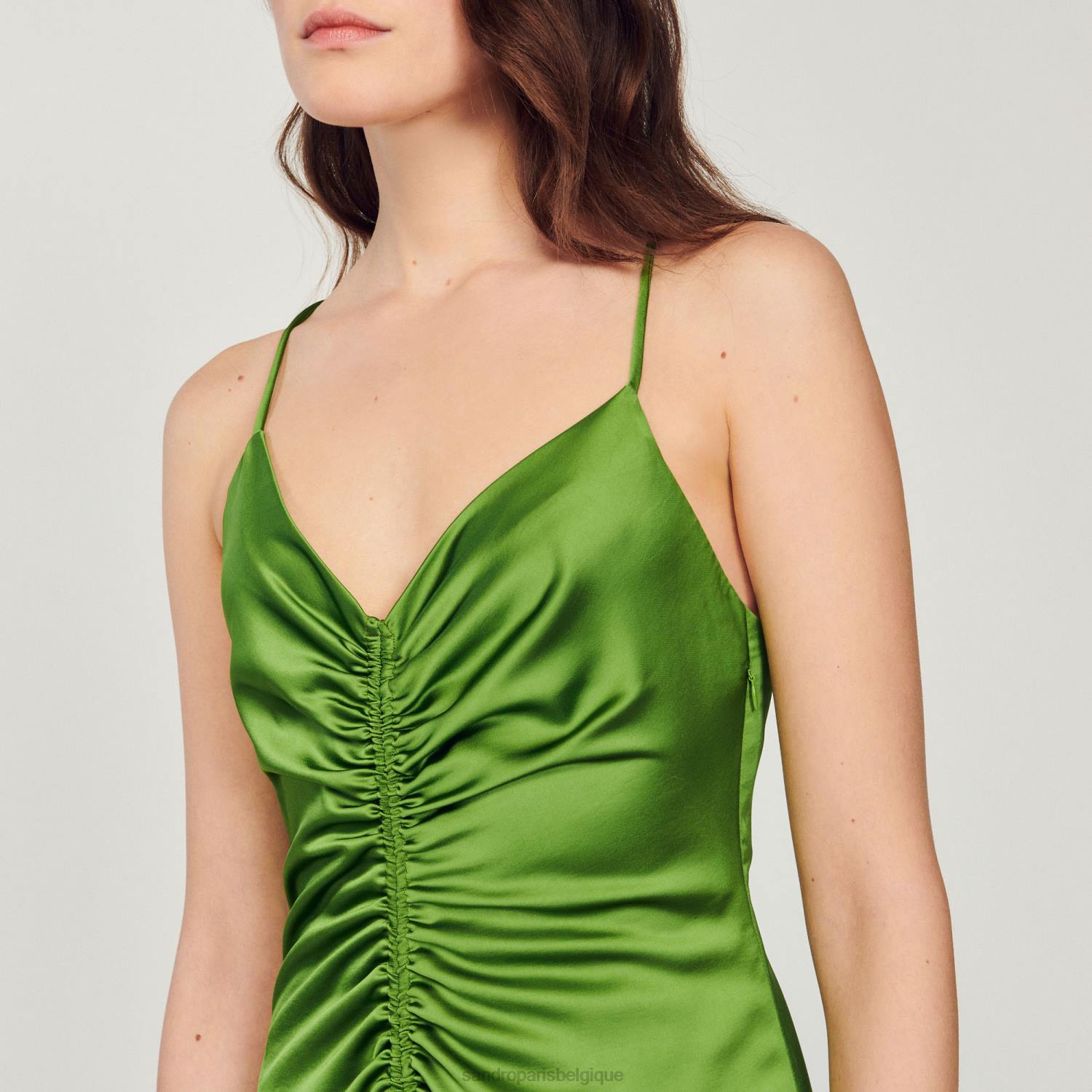 vêtements Sandro Paris robe longue fluide vert emeuraude femmes XLXD310