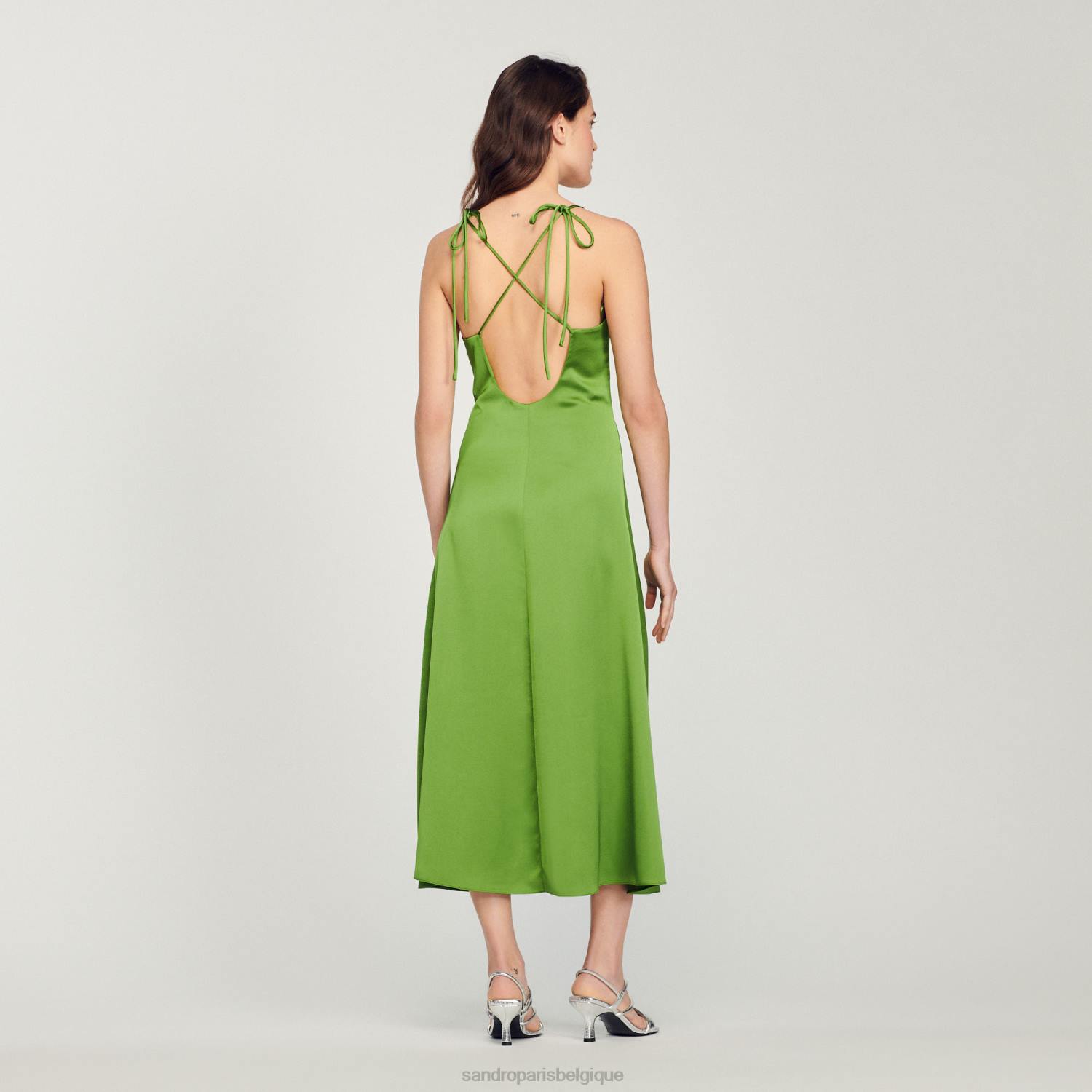 vêtements Sandro Paris robe longue fluide vert emeuraude femmes XLXD310
