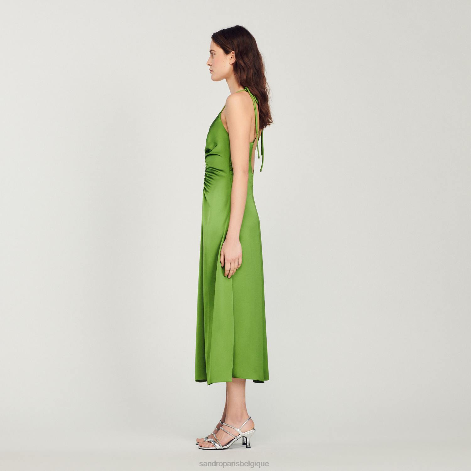 vêtements Sandro Paris robe longue fluide vert emeuraude femmes XLXD310