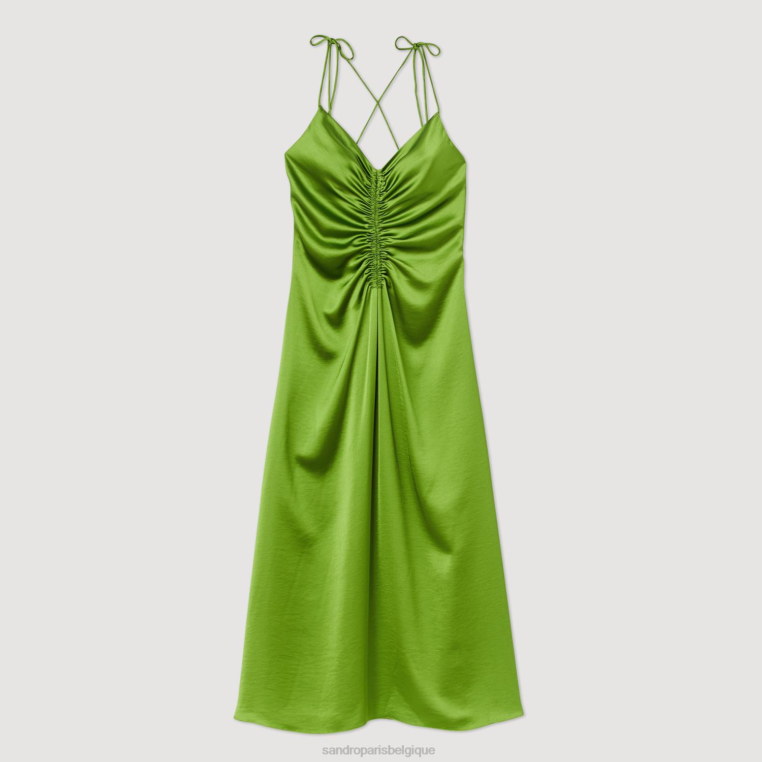 vêtements Sandro Paris robe longue fluide vert emeuraude femmes XLXD310