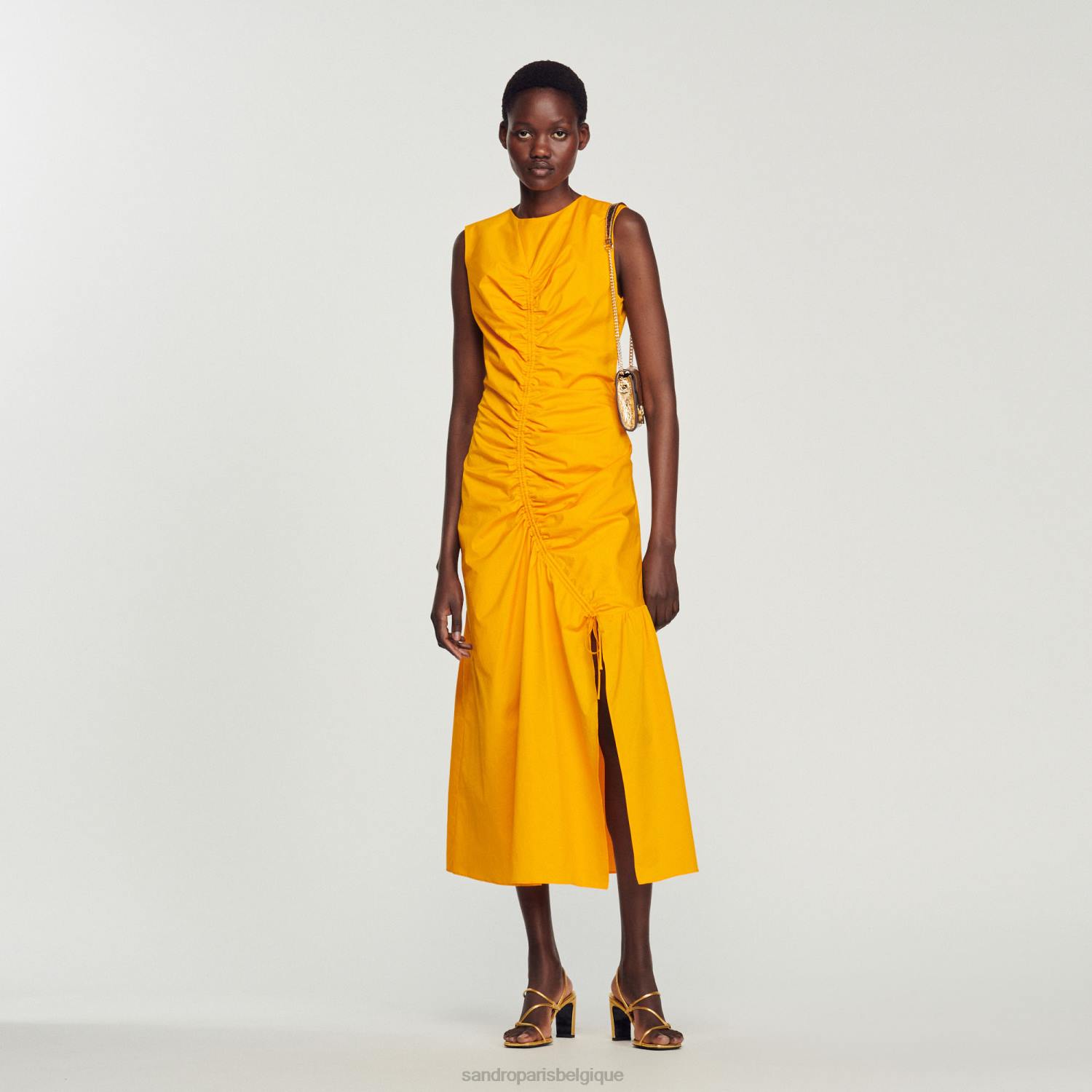 vêtements Sandro Paris robe longue froncée orange acide femmes XLXD445
