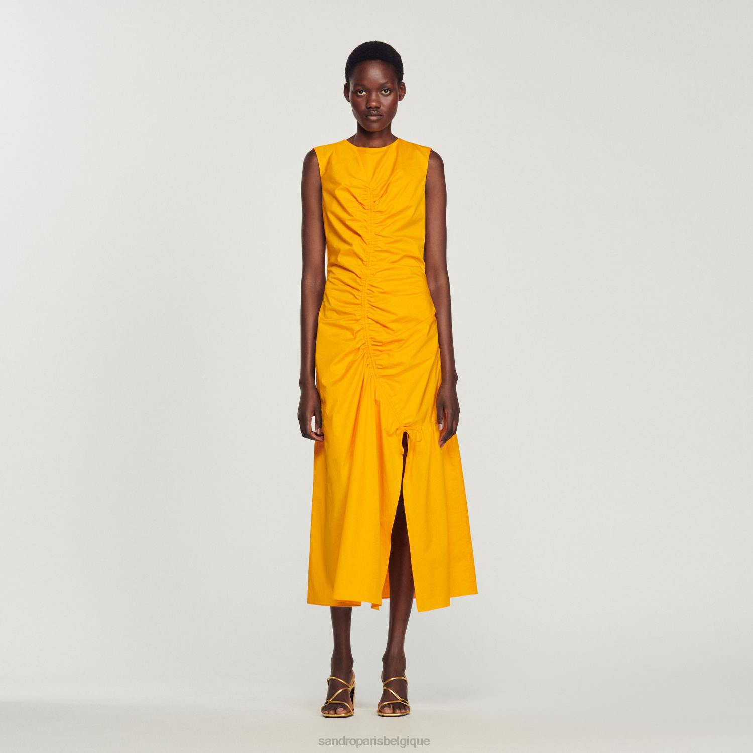 vêtements Sandro Paris robe longue froncée orange acide femmes XLXD445