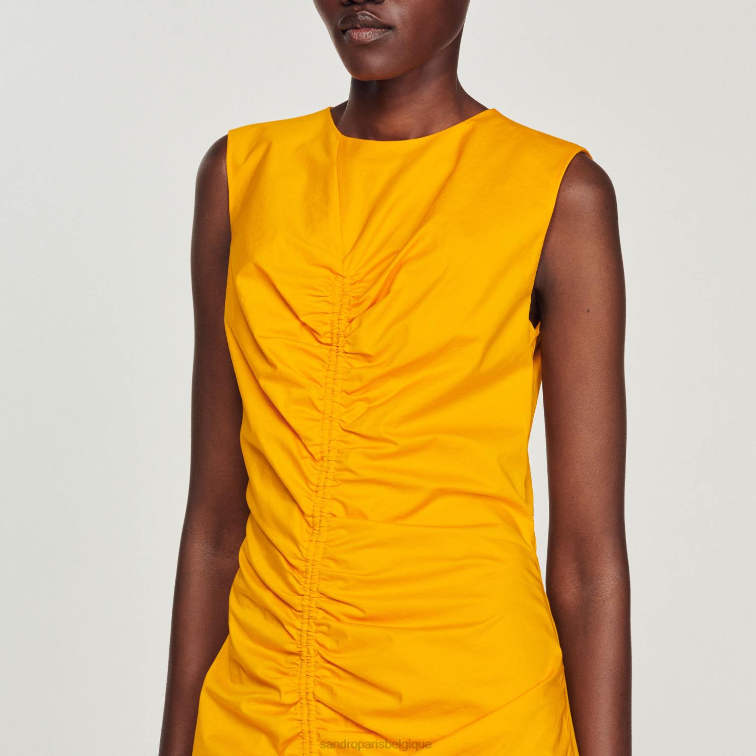 vêtements Sandro Paris robe longue froncée orange acide femmes XLXD445