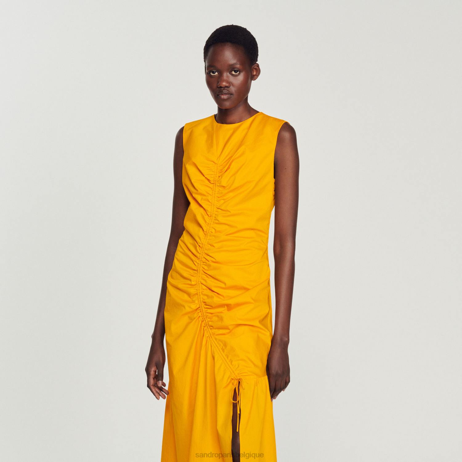 vêtements Sandro Paris robe longue froncée orange acide femmes XLXD445