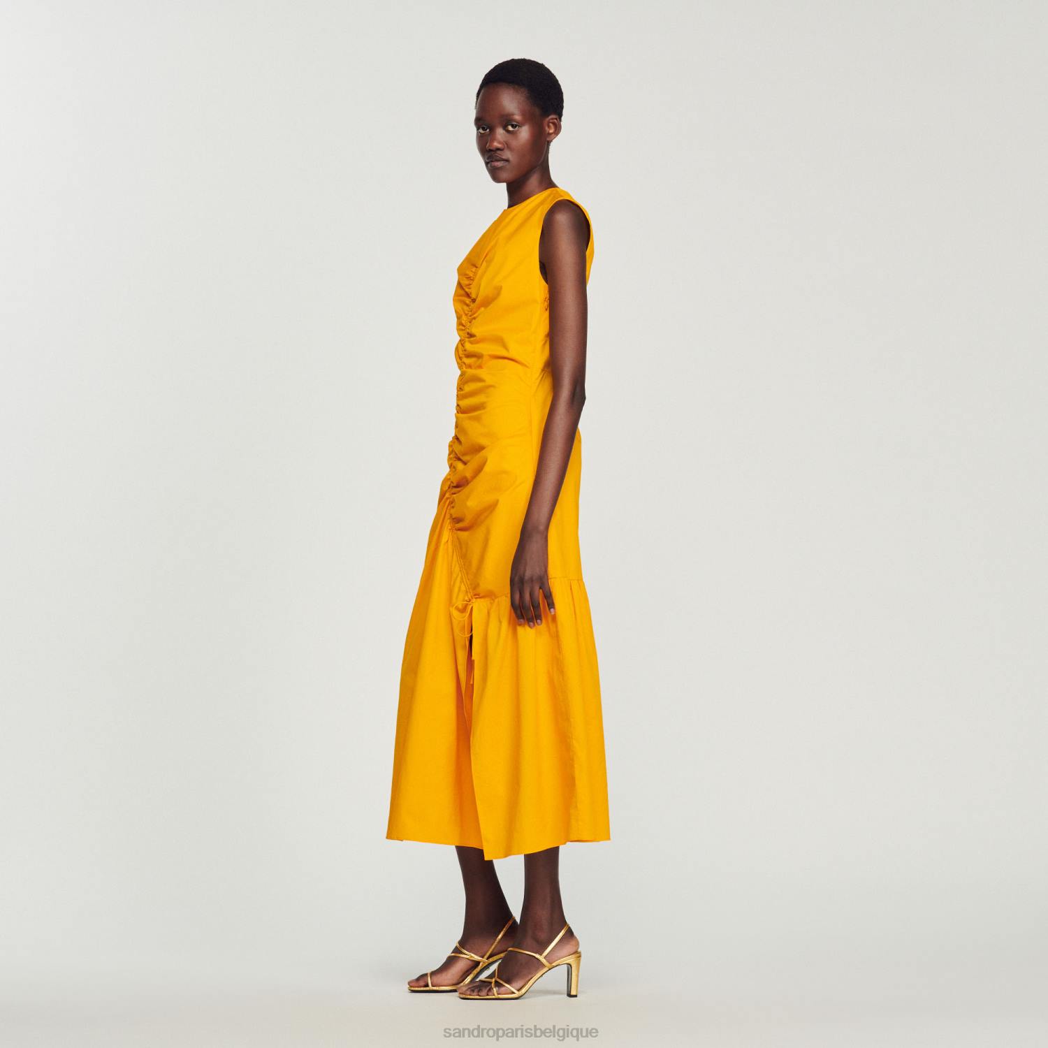 vêtements Sandro Paris robe longue froncée orange acide femmes XLXD445
