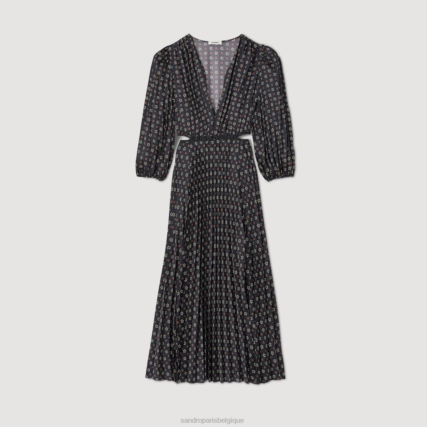 vêtements Sandro Paris robe longue imprimée avec plis noir rouge femmes XLXD16
