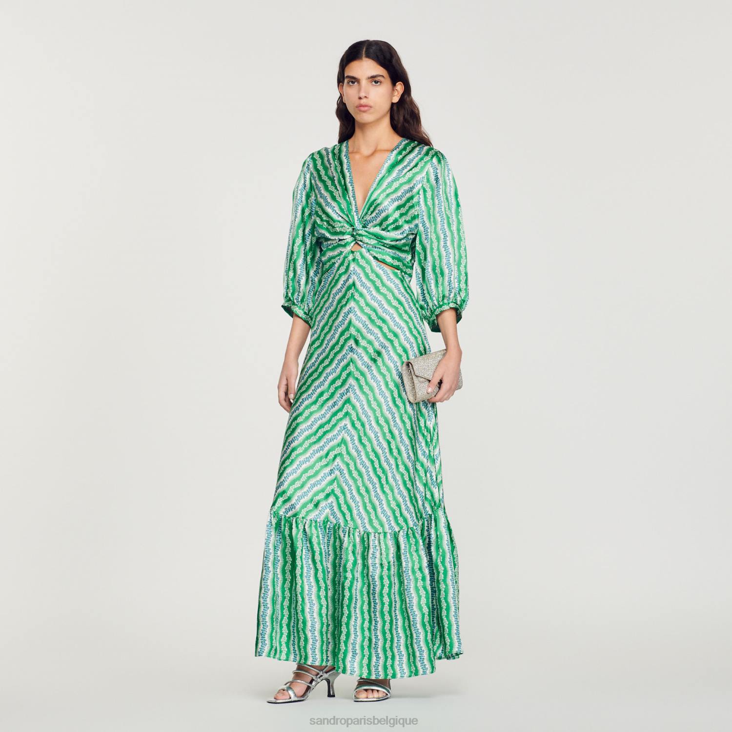 vêtements Sandro Paris robe longue imprimée vert/bleu profond femmes XLXD382