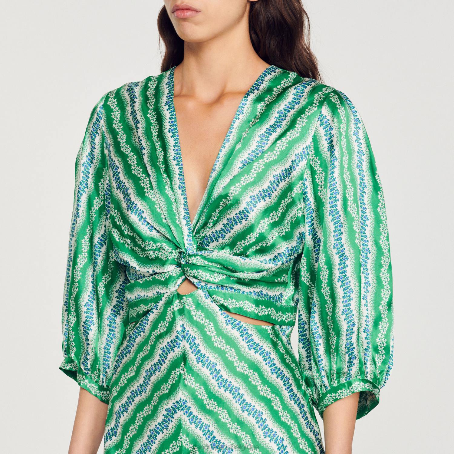 vêtements Sandro Paris robe longue imprimée vert/bleu profond femmes XLXD382