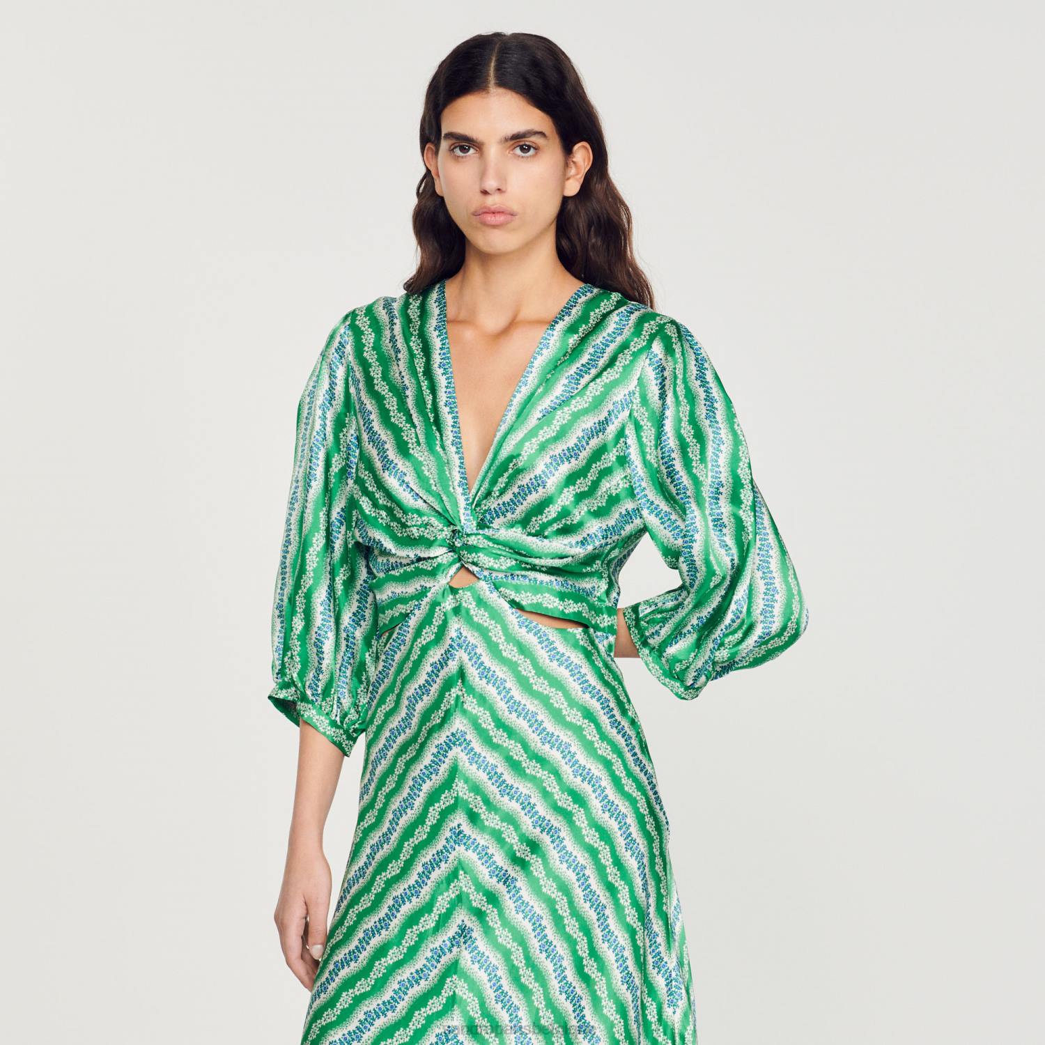 vêtements Sandro Paris robe longue imprimée vert/bleu profond femmes XLXD382