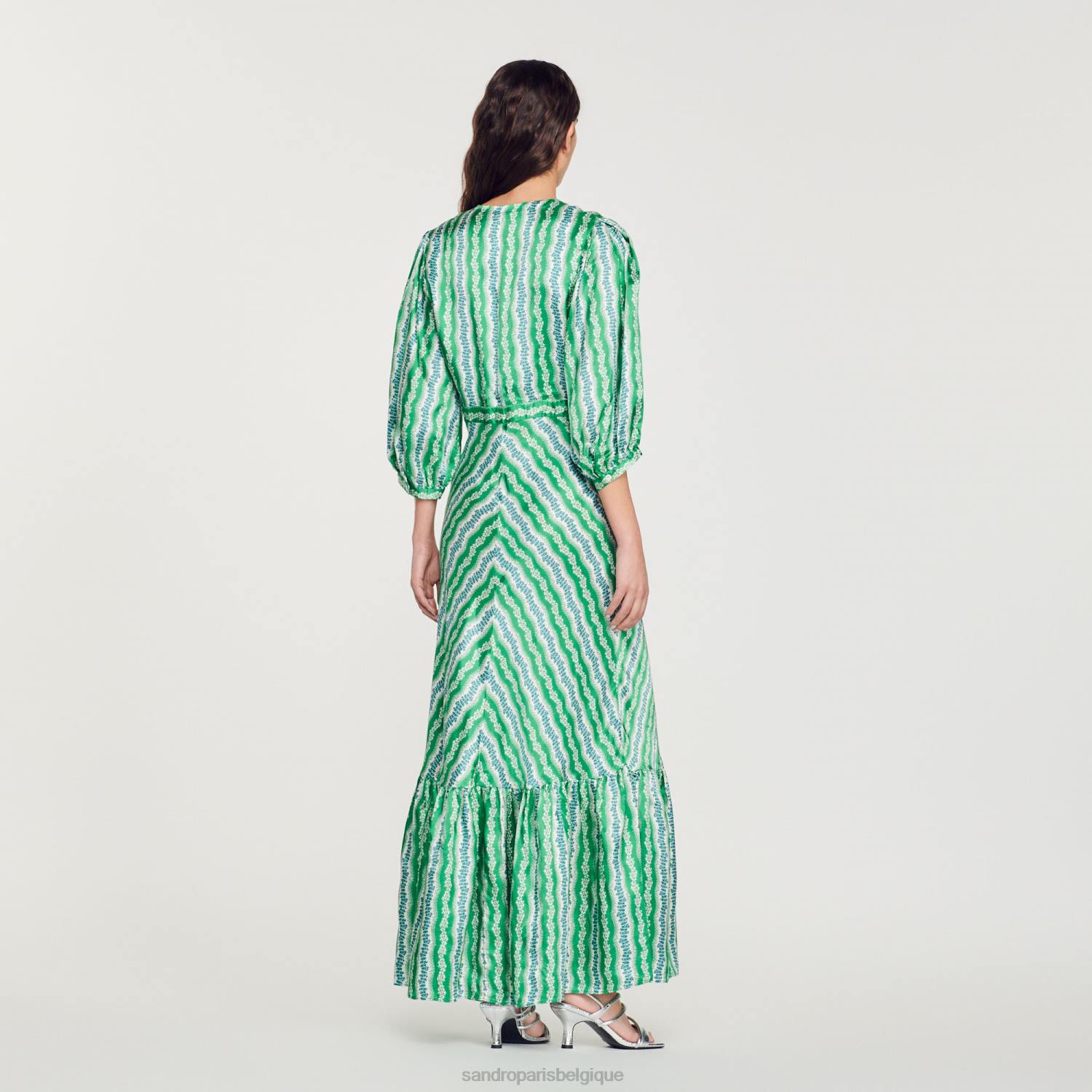 vêtements Sandro Paris robe longue imprimée vert/bleu profond femmes XLXD382