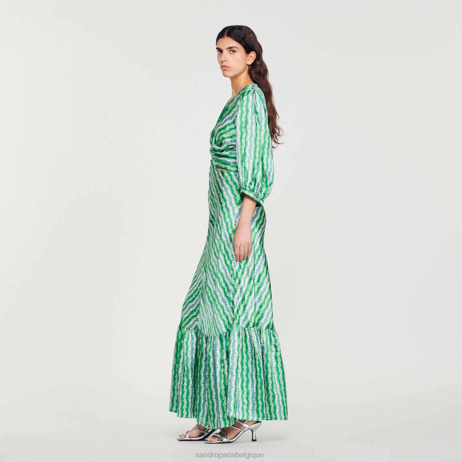 vêtements Sandro Paris robe longue imprimée vert/bleu profond femmes XLXD382