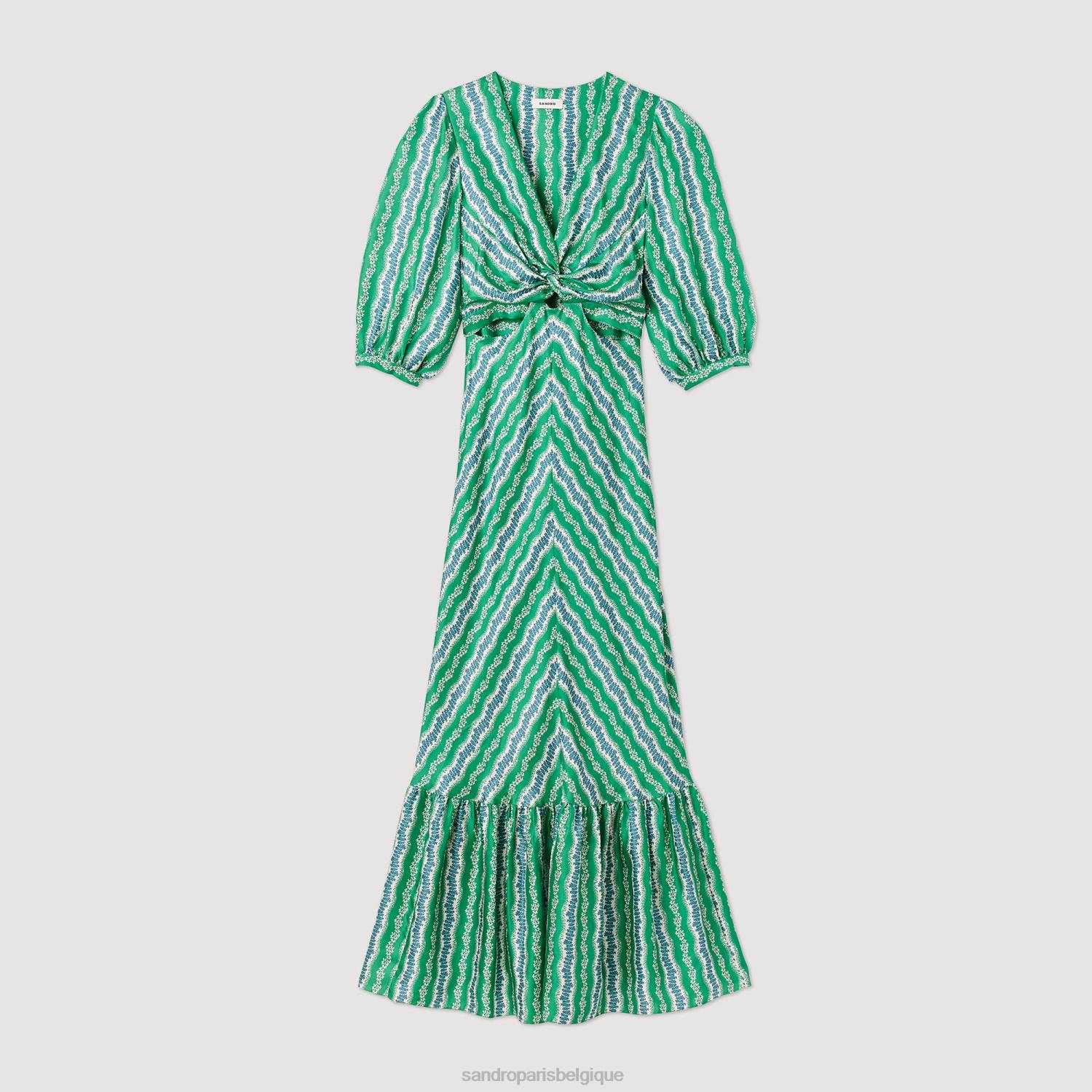 vêtements Sandro Paris robe longue imprimée vert/bleu profond femmes XLXD382