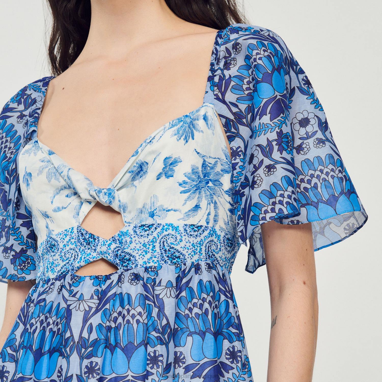 vêtements Sandro Paris robe longue à imprimé foulard bleu femmes XLXD454