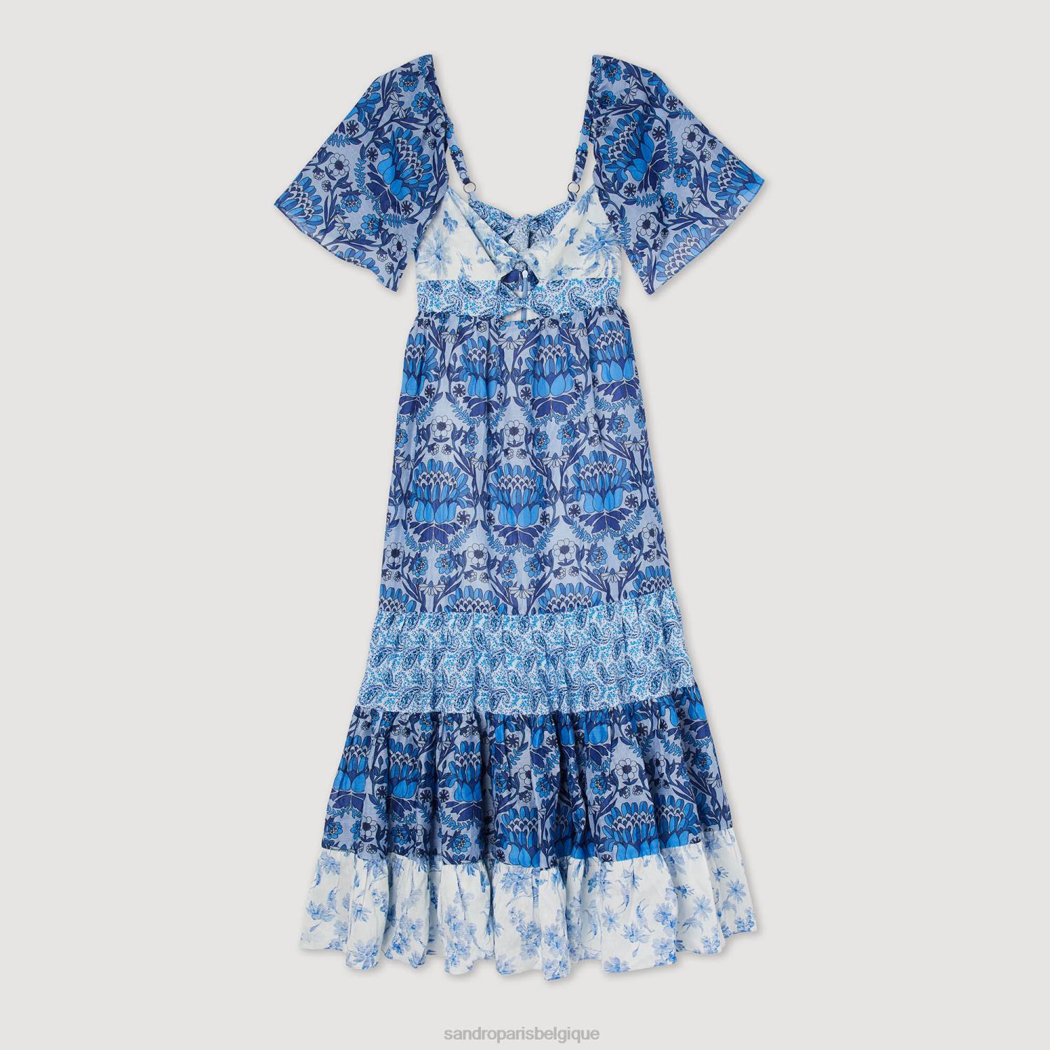 vêtements Sandro Paris robe longue à imprimé foulard bleu femmes XLXD454