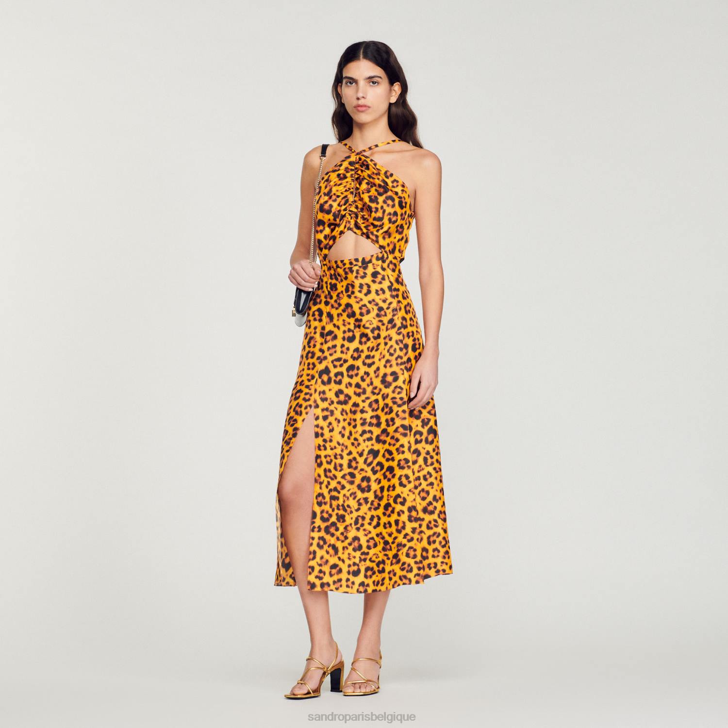 vêtements Sandro Paris robe longue à imprimé léopard orange/noir femmes XLXD309