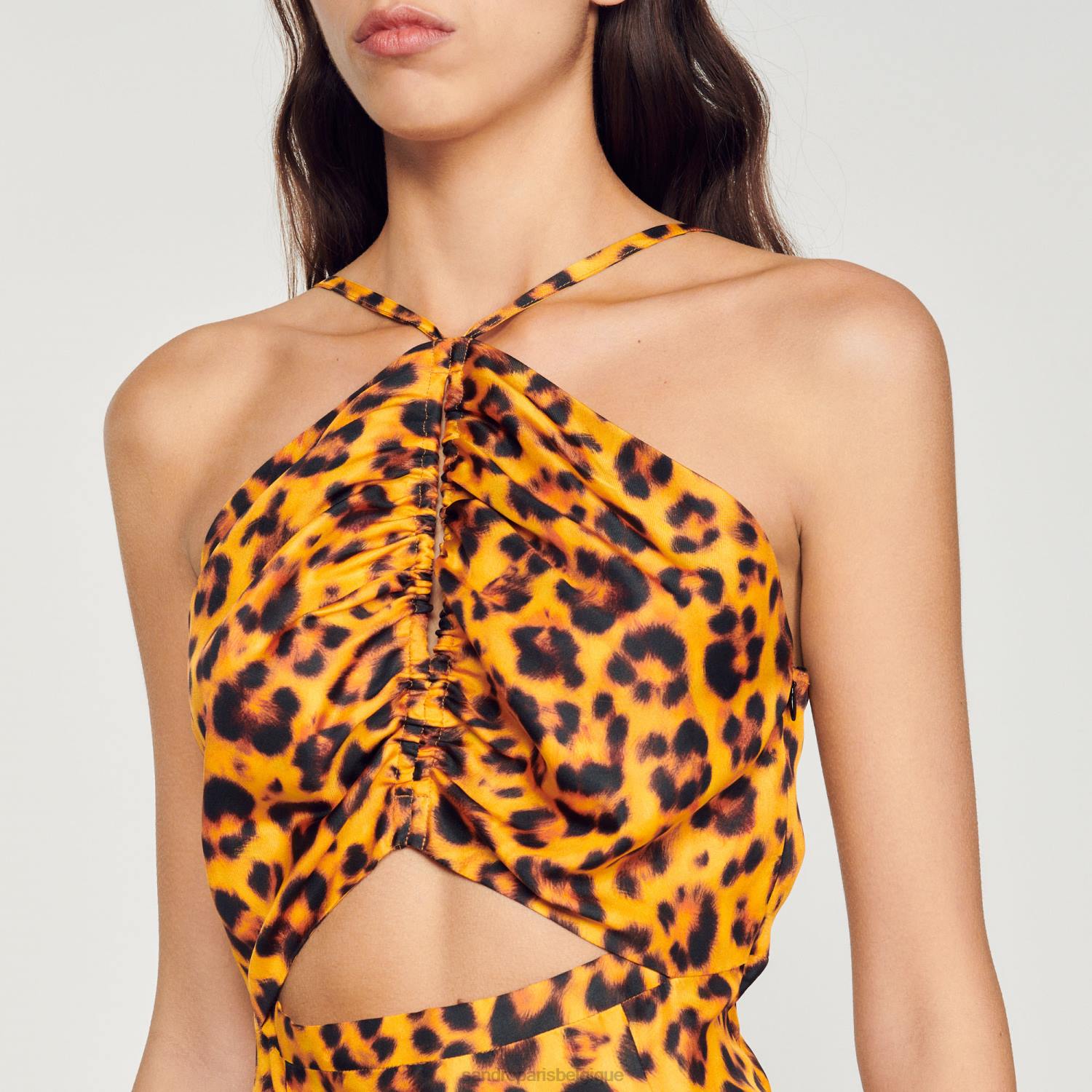 vêtements Sandro Paris robe longue à imprimé léopard orange/noir femmes XLXD309