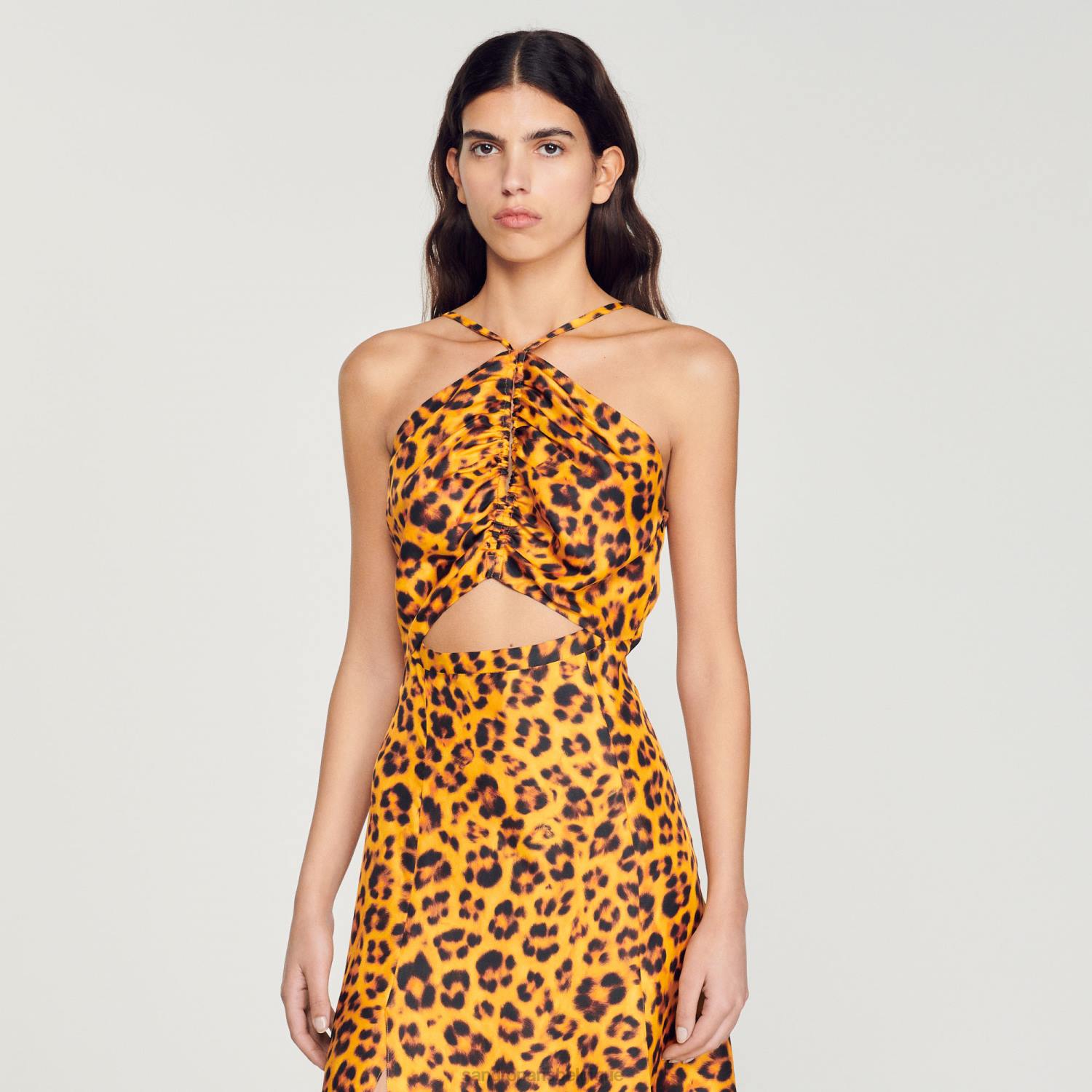 vêtements Sandro Paris robe longue à imprimé léopard orange/noir femmes XLXD309