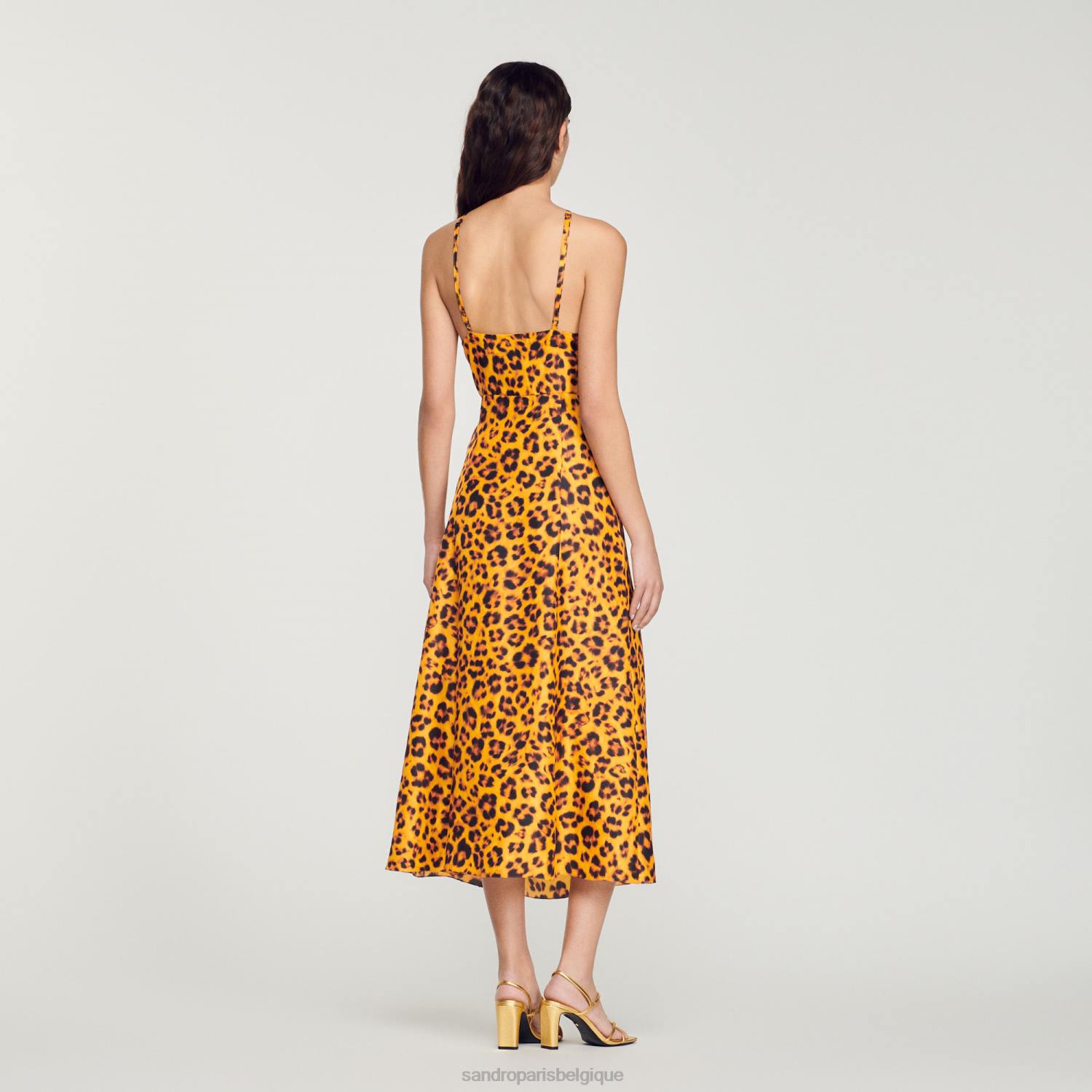 vêtements Sandro Paris robe longue à imprimé léopard orange/noir femmes XLXD309