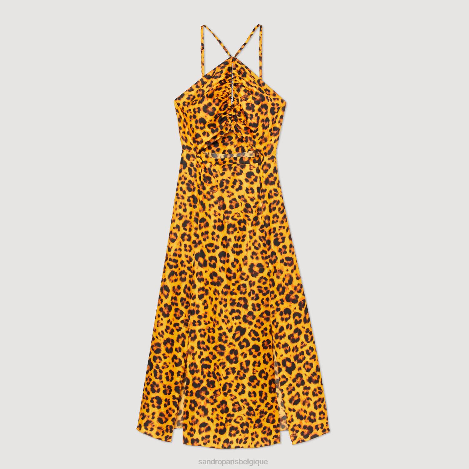 vêtements Sandro Paris robe longue à imprimé léopard orange/noir femmes XLXD309