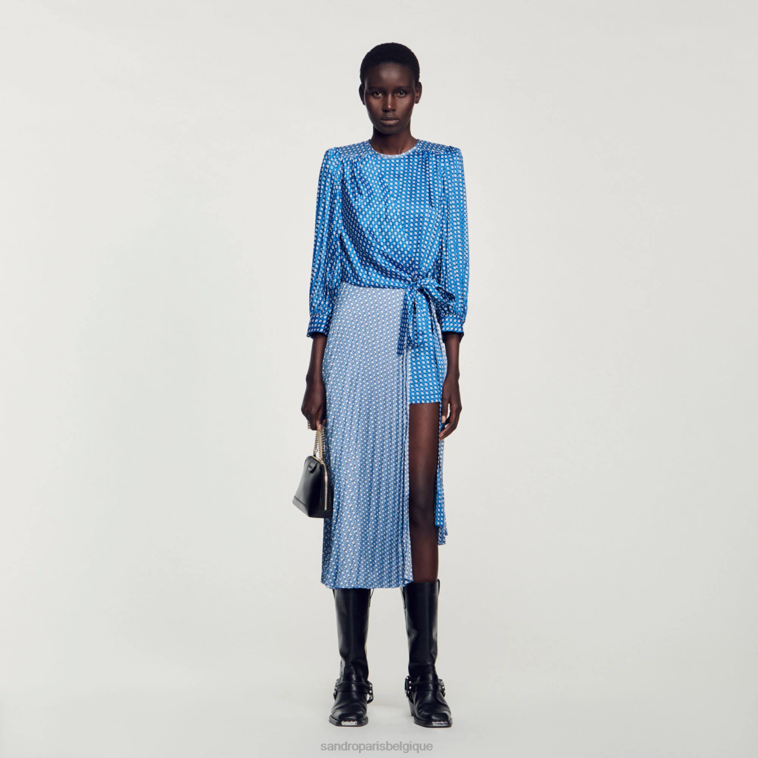 vêtements Sandro Paris robe longue à imprimé noué bleu femmes XLXD47