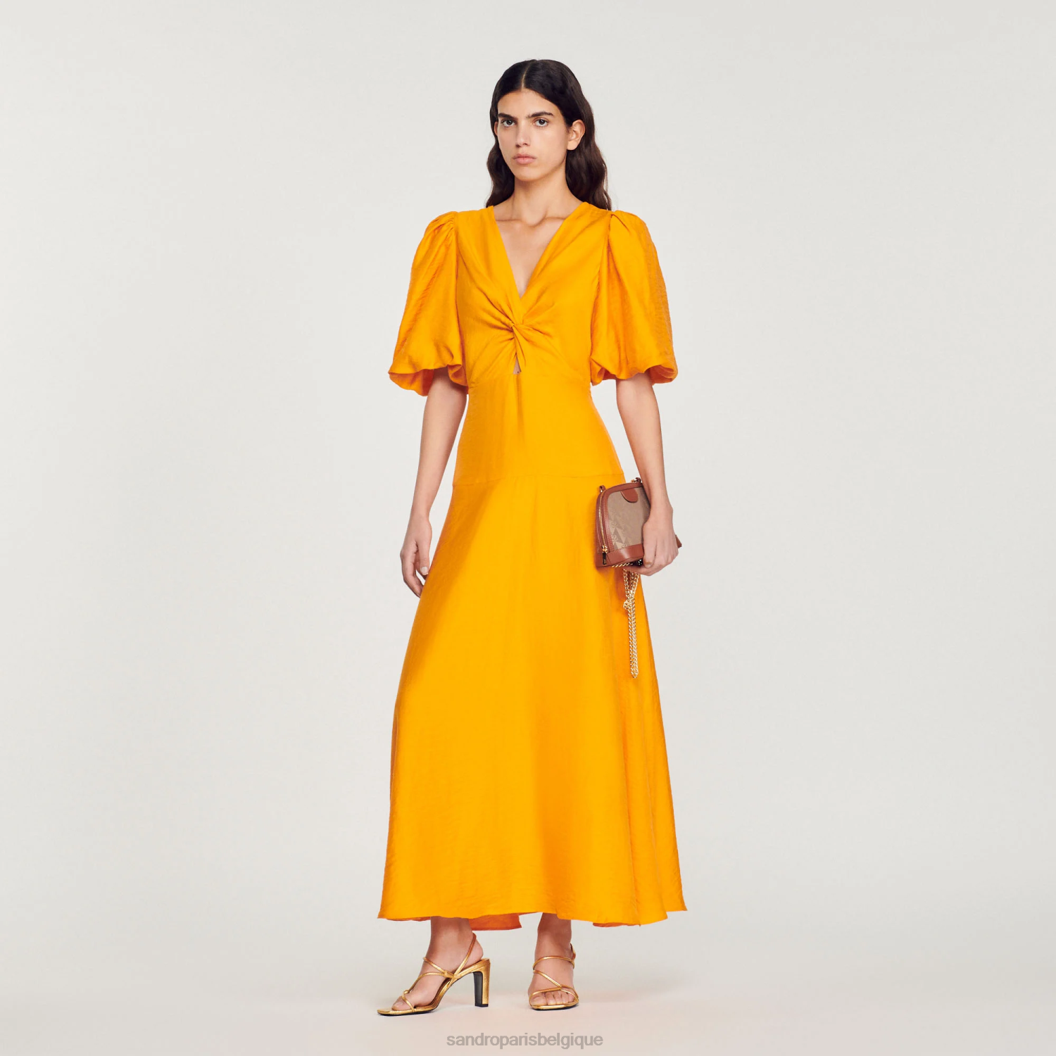 vêtements Sandro Paris robe longue à manches courtes orange femmes XLXD90