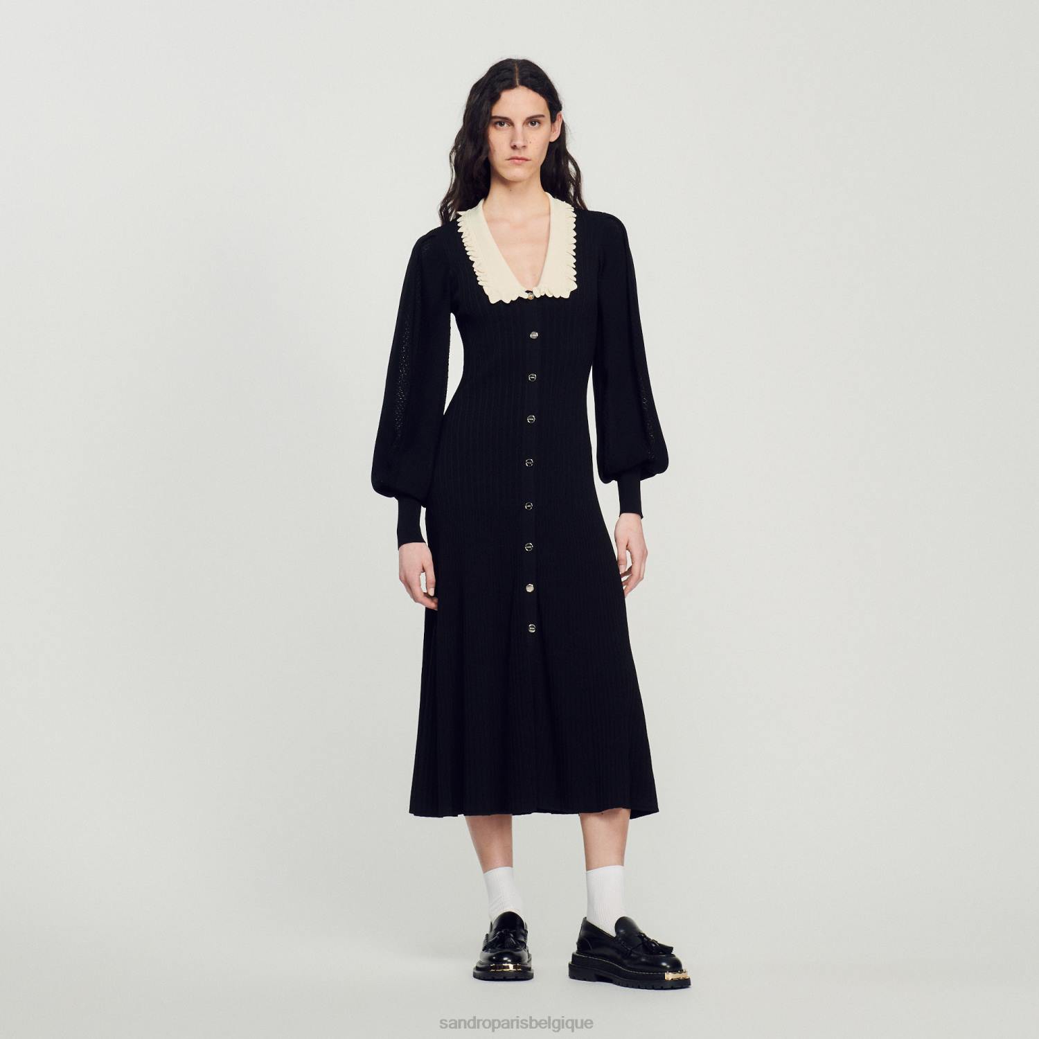 vêtements Sandro Paris robe longue à manches longues noir femmes XLXD103