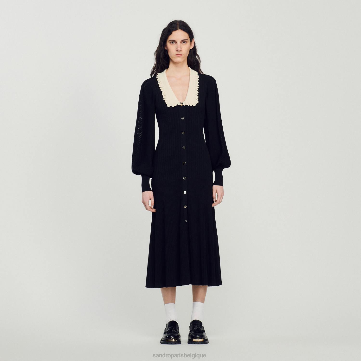 vêtements Sandro Paris robe longue à manches longues noir femmes XLXD103