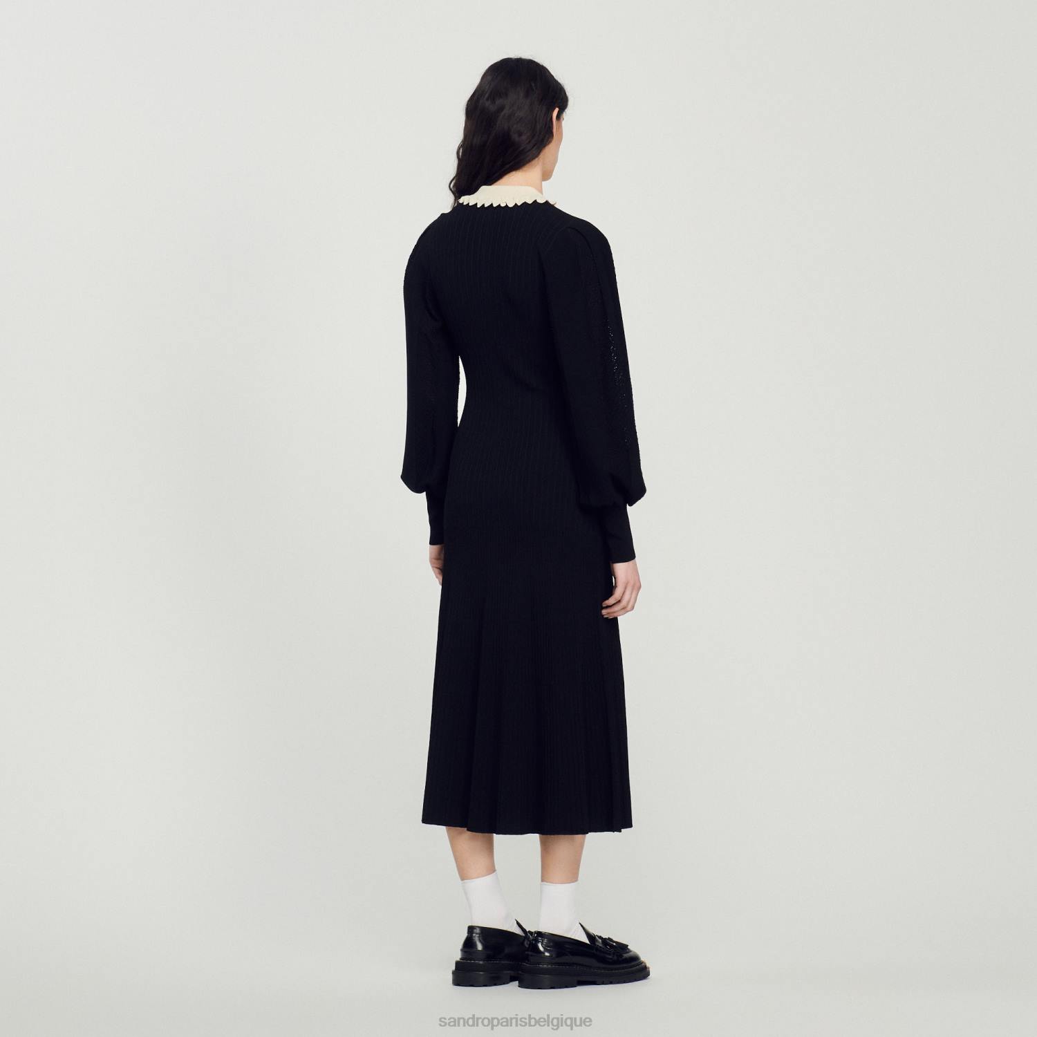 vêtements Sandro Paris robe longue à manches longues noir femmes XLXD103