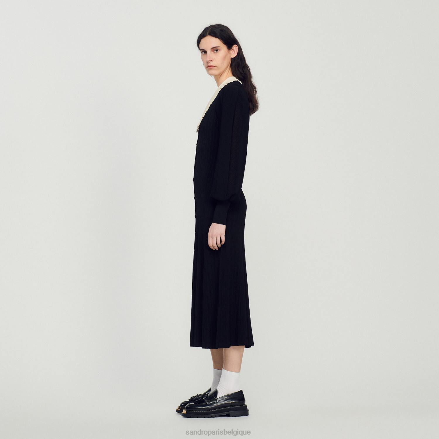 vêtements Sandro Paris robe longue à manches longues noir femmes XLXD103