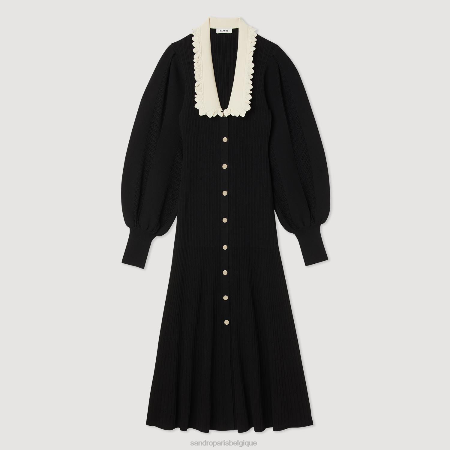 vêtements Sandro Paris robe longue à manches longues noir femmes XLXD103