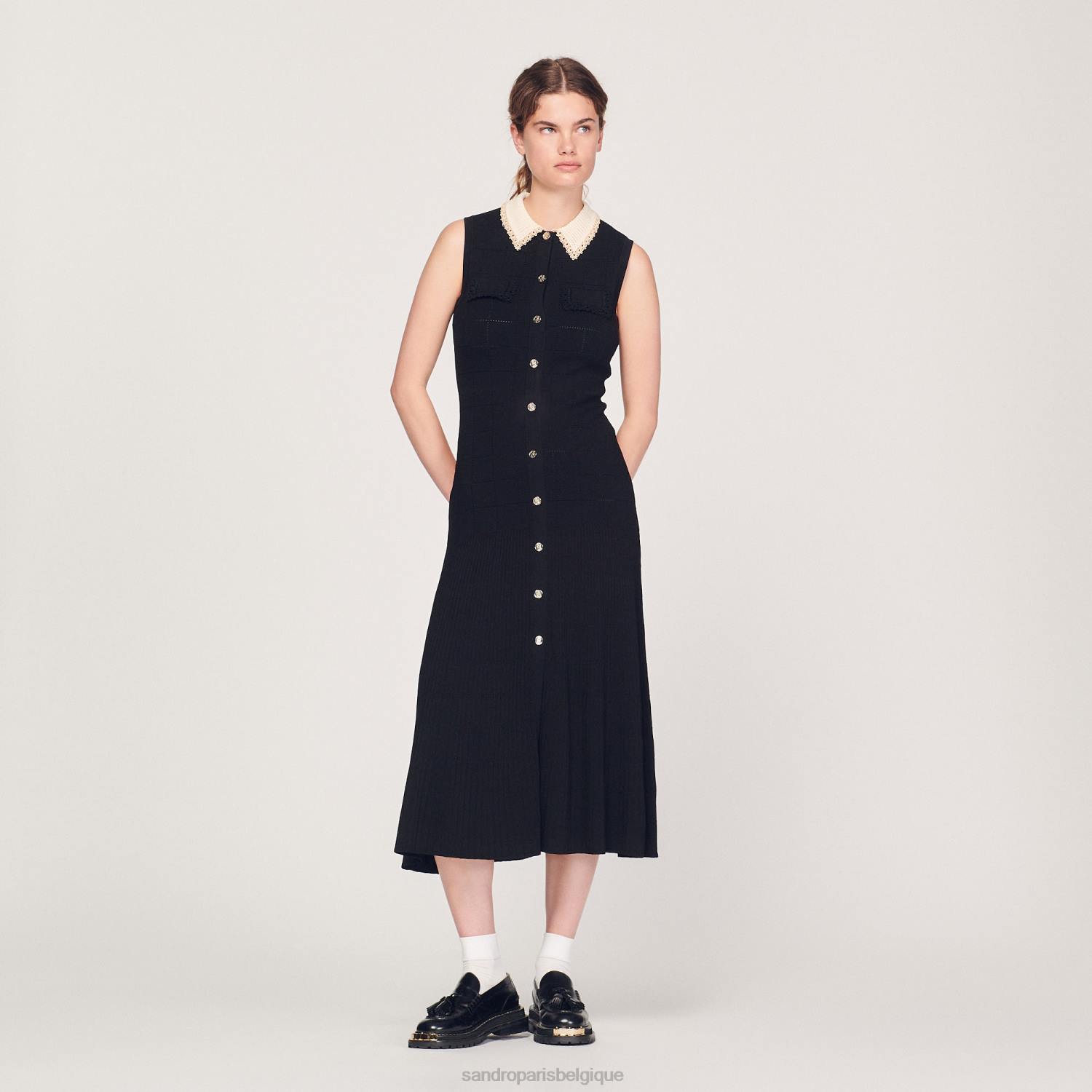 vêtements Sandro Paris robe longue sans manches noir femmes XLXD229
