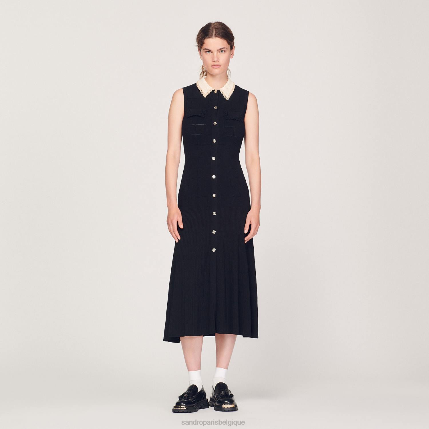 vêtements Sandro Paris robe longue sans manches noir femmes XLXD229