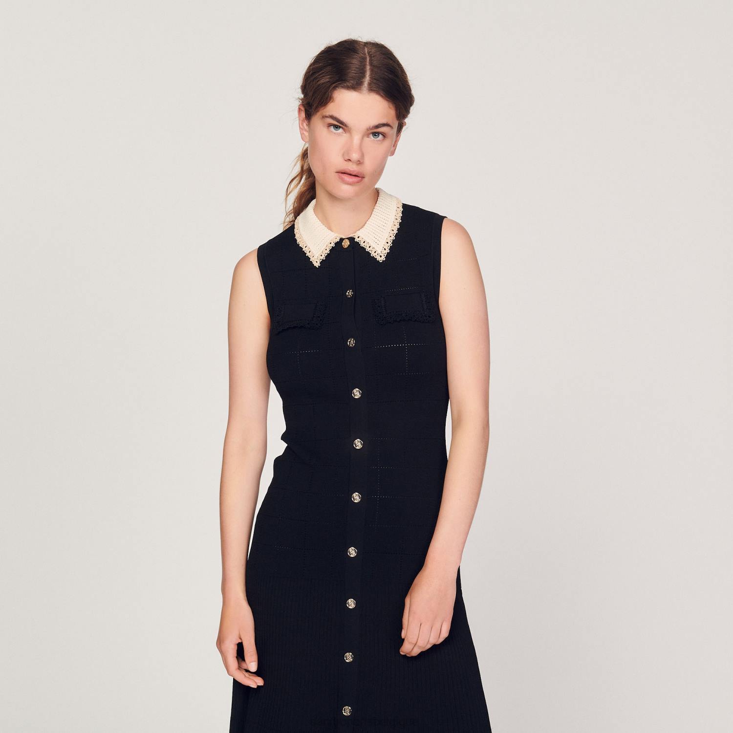 vêtements Sandro Paris robe longue sans manches noir femmes XLXD229