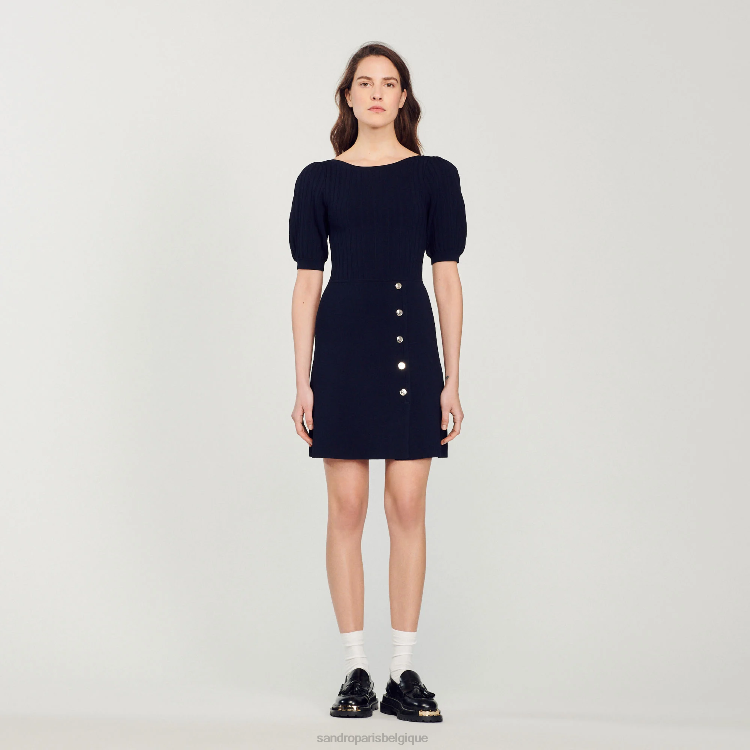 vêtements Sandro Paris robe à manches ballon bleu marine femmes XLXD316