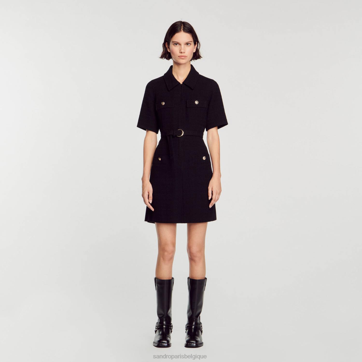 vêtements Sandro Paris robe à manches courtes en deux matières noir femmes XLXD157