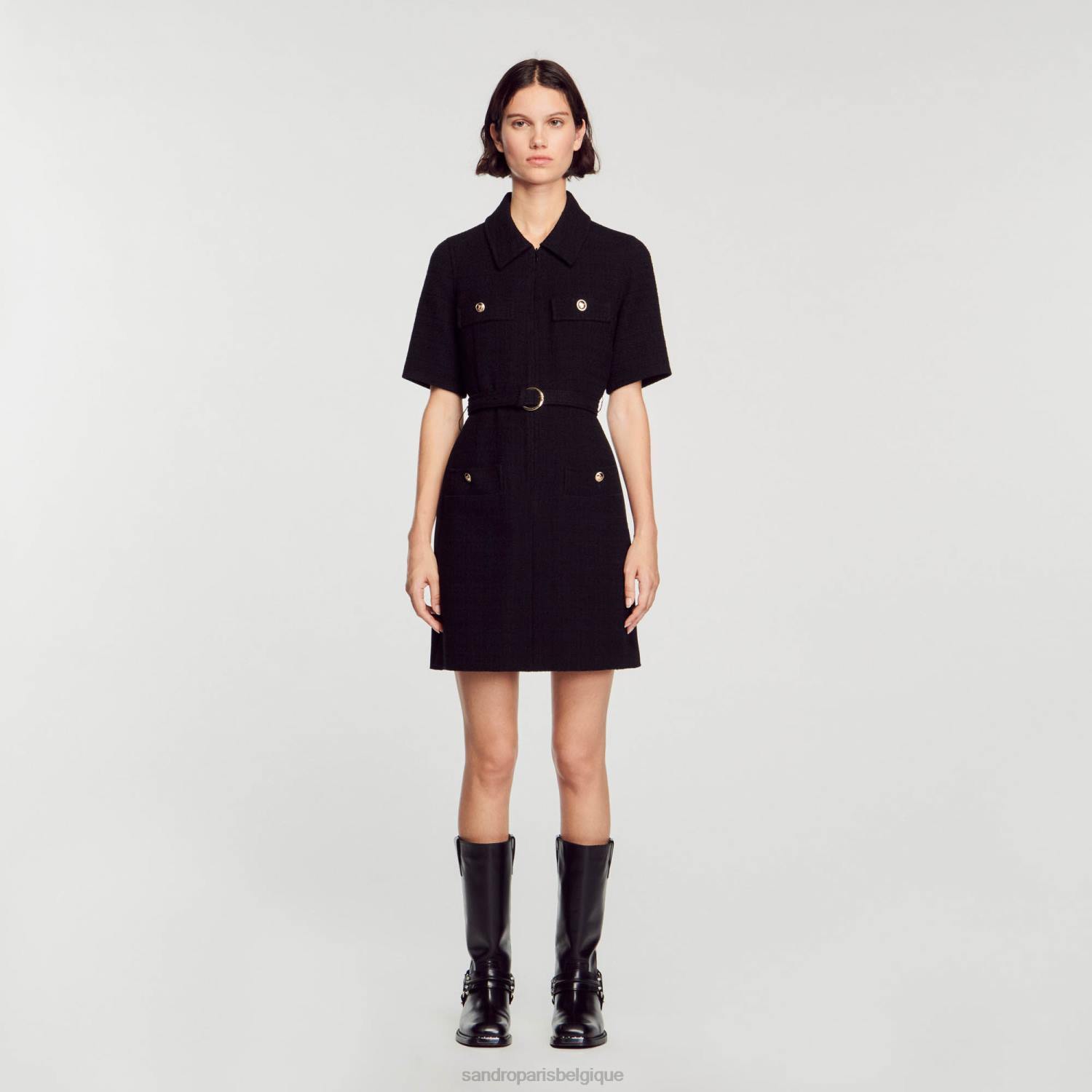 vêtements Sandro Paris robe à manches courtes en deux matières noir femmes XLXD157