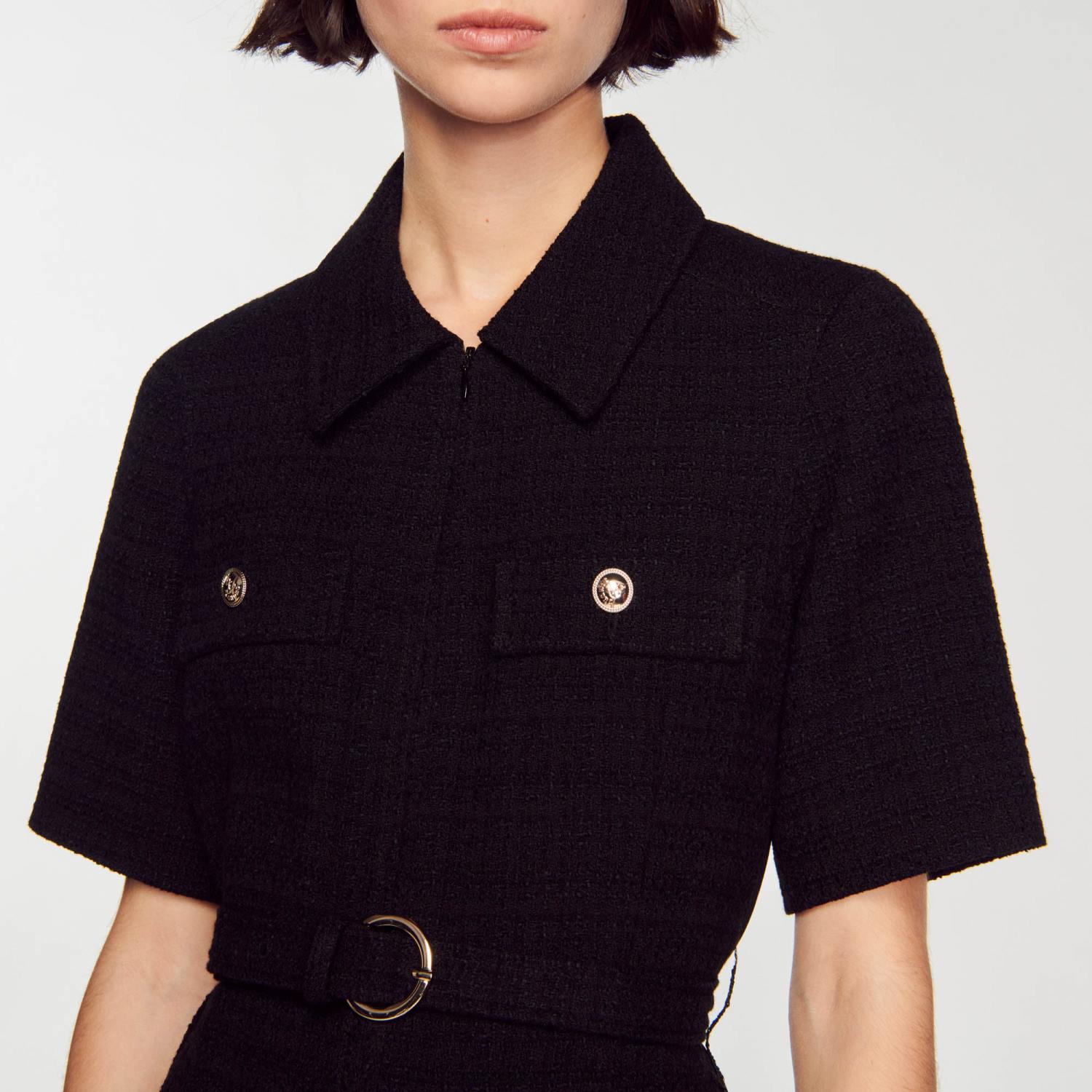 vêtements Sandro Paris robe à manches courtes en deux matières noir femmes XLXD157