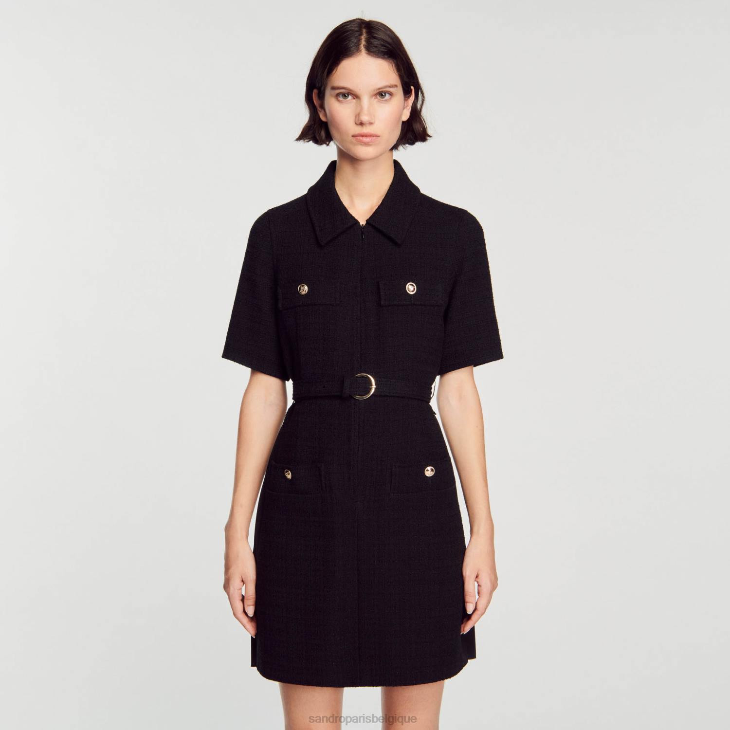 vêtements Sandro Paris robe à manches courtes en deux matières noir femmes XLXD157