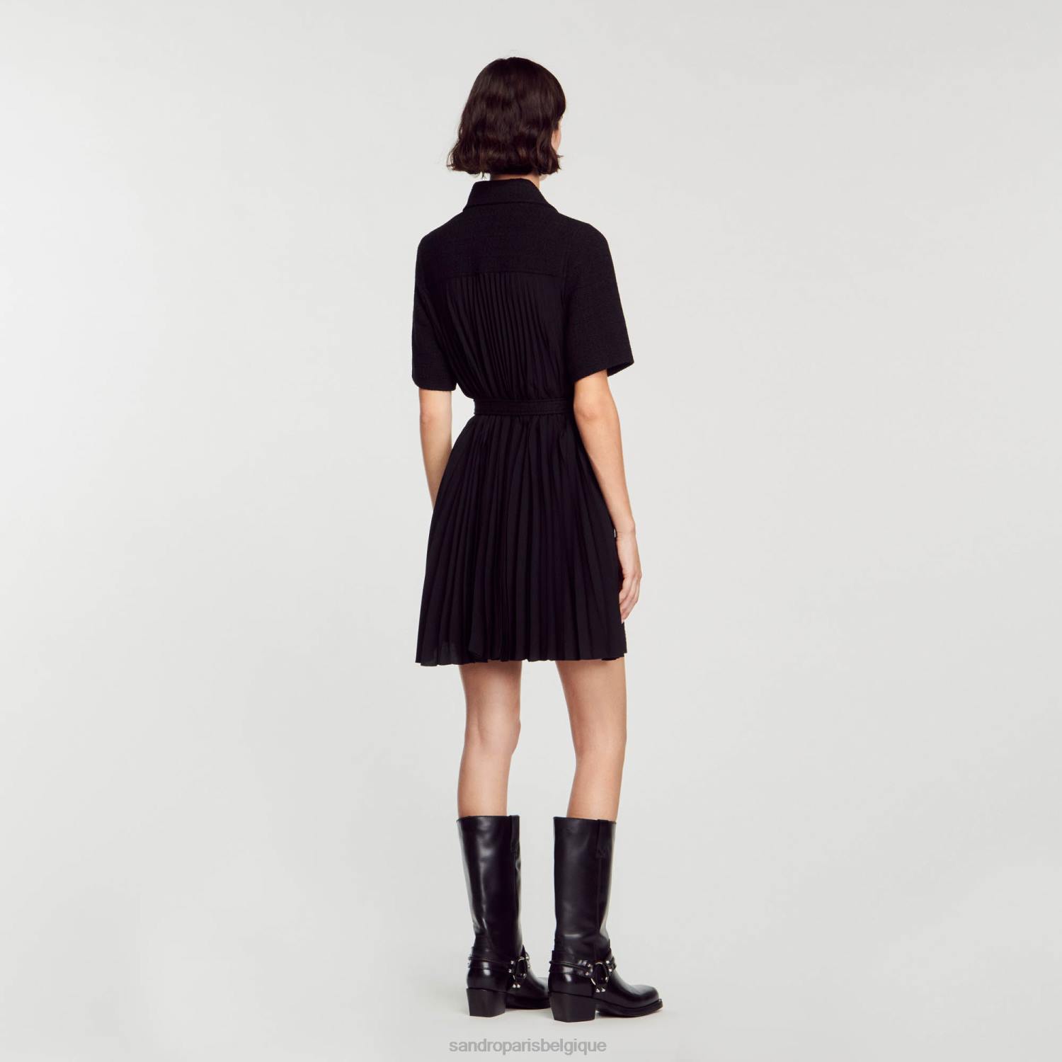 vêtements Sandro Paris robe à manches courtes en deux matières noir femmes XLXD157