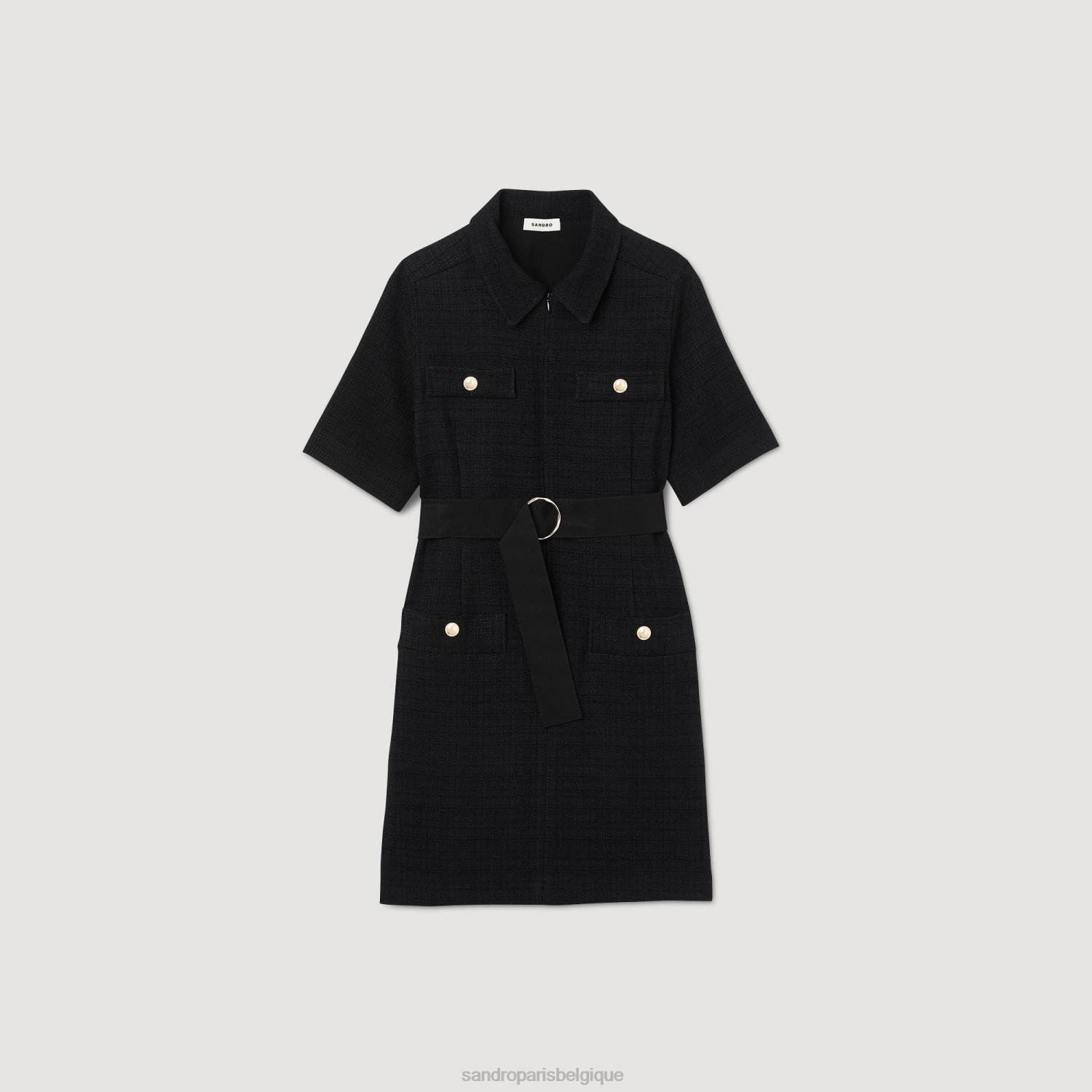 vêtements Sandro Paris robe à manches courtes en deux matières noir femmes XLXD157