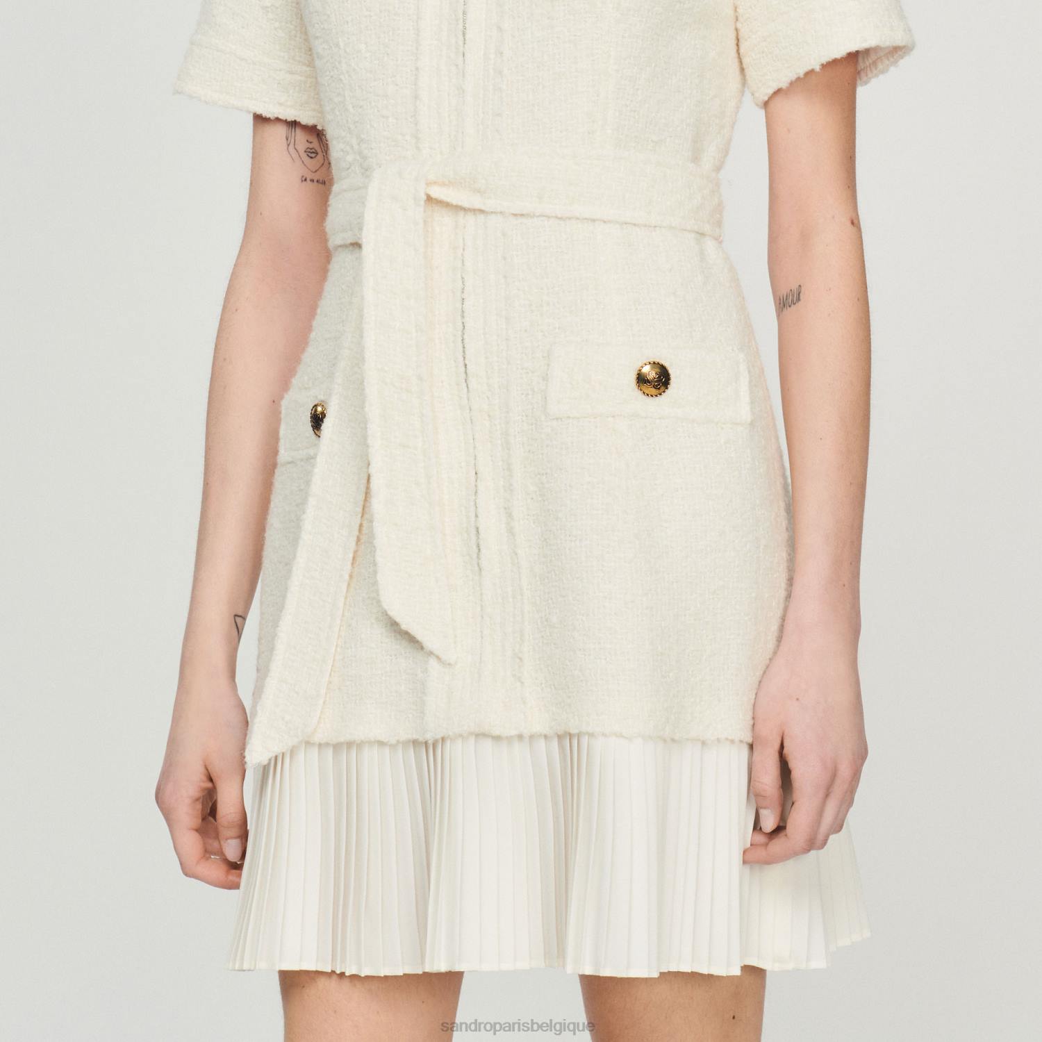 vêtements Sandro Paris robe-manteau en laine effet tweed écru femmes XLXD144
